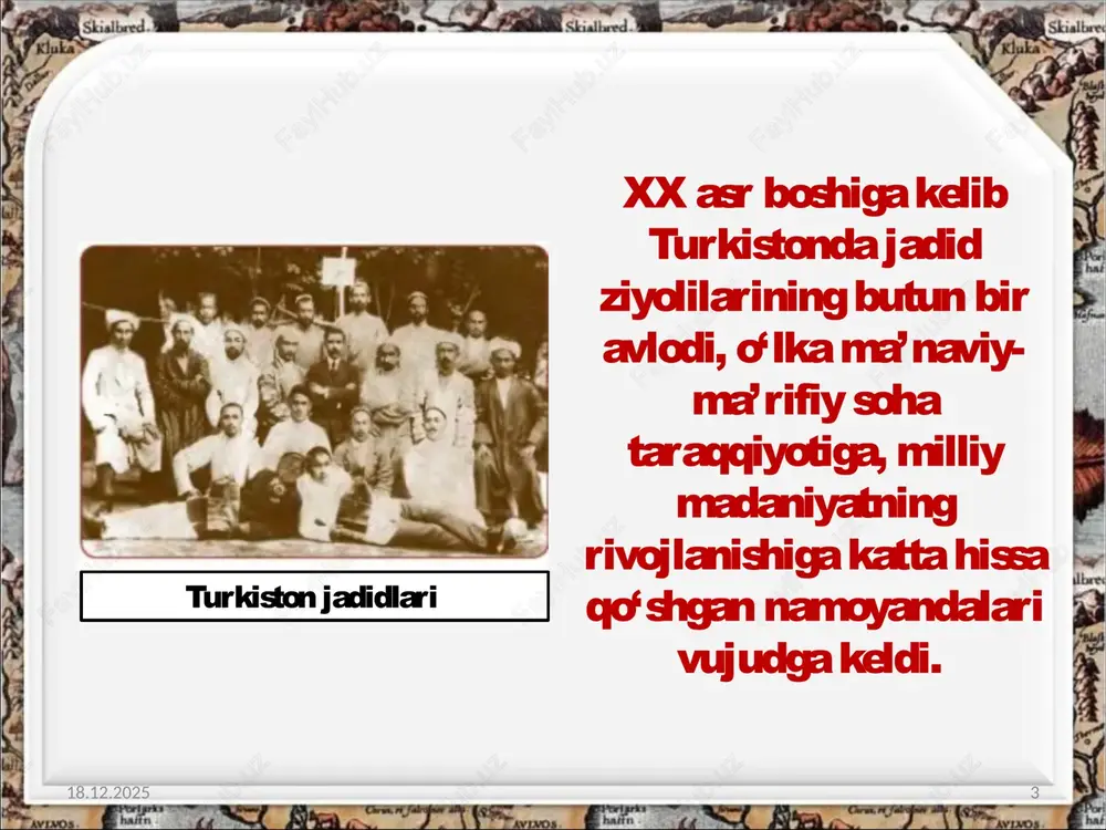 ik mirkomil mirmo‘minboyev o‘z hisobidan ana shu ishga katta miqdorda mablag‘ ajratgan. 1910-yilda buxoroda mudarris hoji rafiy, mirza ab-duvohid, hamidxo‘ja mehriy, usmonxo‘ja va muhammaddin maxdum kabilar «tarbiyai atfol» («bolalar tarbiyasi») jamiyatini tashkil qilib, 1911-yilda 15 nafar, 1912-yilda esa 30 nafar talabani turkiyaga o‘qishga yuborganlar. 28.10.2024 15 «tarbiyai atfol» jamiyati a’zolari mirkomil mirmo‘minboyev (o‘ngda) tijoratchi do‘sti bilan image2.jpeg image3.jpeg image4.jpg image5.jpeg image6.jpeg image7.jpg image8.jpeg image9.jpg image10.jpeg image11.jpeg image12.jpeg image13.jpeg image14.jpg image15.jpeg image16.jpeg image17.jpeg image1.jpeg /docprops/thumbnail.jpeg