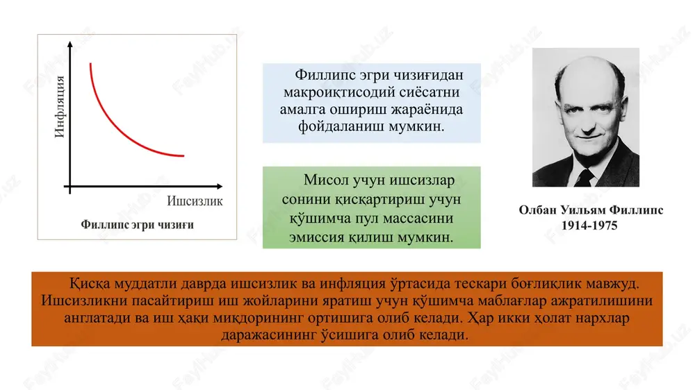 ko'rib chiqish, iqtisodiy rivojlanishni statika va dinamikada tahlil etish. neoklassik sintez nazariyasi dualistik yondashuv sifatida, ya'ni neoklassik mikroanaliz va keyns makroanalizi tamoyillari qo'shilmasi deb qaraladi. mikrotahlilda erkin raqobatli bozorda iste'molchi hal qiluvchi rol o'ynashi tan oladi. bundan tashqari, mikroanalizda narxlarning moslashuvchanligiga yo'l qo'yiladi. neoklassik sintez nazariyasiga xos xususiyatlar 1. tadqiqot mavzularining keng qamrovliligi 1 a.marshall mikroiqtisodiyot kategoriyalari: narx, xarajatlar, tadbirkorlik faoliyati neoklassik sintez mikro va makroiqtisodiyot o'rtasidagi uzilishni to'g'rilash, ularni yagona tahlil nuqtai nazaridan birlashtirish j.keyns agregat miqdorlar bog'liqligi: yalpi talab va yalpi taklif, yalpi milliy mahsulot tarkibi saymon kuznets (1901-1985) tomonidan ishlab chiqilgan milliy daromadni aniqlash usullari statistika amaliyotiga tatbiq etildi (milliy daromadni xarajatlar va daromadlar yig'indisi sifatida ikki «yoqlama hisoblash»). yapon iqtisodchilari resurslarning «samarali harakatlanishi»ni asoslab berishdi. masalan, ishchi kuchining bir sektordan samaraliroq ikkinchisiga harakatlanishi ishlab chiqarish miqdorining ortishi va milliy iqtisodiyot darajasida mehnat unumdorligining o'sishiga olib keladi. iqtisodiy tahlil dastaklari sifatida matematikadan keng foydalanish modellashtirish o'rganilayotgan iqtisodiy …