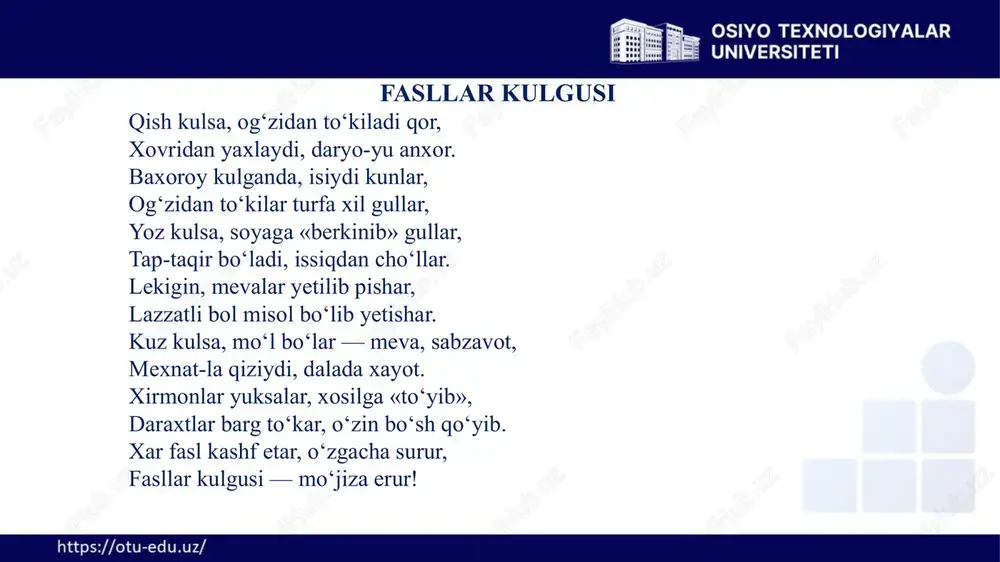 biat ob’yektlarini ajrating? topshiriq keltirilgan misollarni bosh harfini olib ulardan yashiringan so’zni toping? uyga vazifa: sayrlarni o‘tkazish mohiyati va ularning turlari. turli yosh guruhlarda tabiat bilan tanishtirish mashg‘ulotlarini kuzatish metodi. maktabgacha yoshdagi bolalarni tabiat bilan tanishtirishga qo‘yiladigan davlat talablari mavzulariga oid ma’lumotlar topish. e‘tiboringiz uchun rahmat! image2.png image3.png image4.png image5.png image6.png image7.png image8.png image9.png image10.png image11.png image12.jpeg image13.jpeg image14.png image15.png image16.png image17.png image18.png image19.png image20.png image21.png image22.png image23.png image24.png image1.jpg /docprops/thumbnail.jpeg