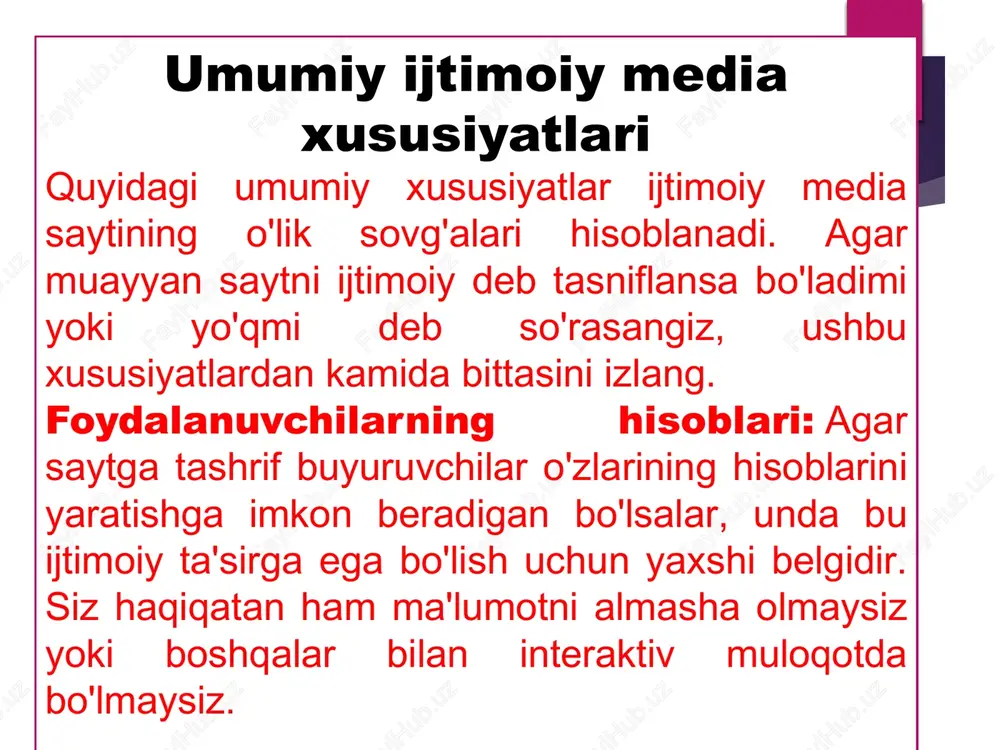 ltirib chiqarishi mumkin. u ijtimoiy tarmoqlardagi sahifani yangilash uchun cheksiz tugmani bosadi. bunday odamlarda ko'rish yomonlashadi, ko'zlarida og'riqlar paydo bo'ladi. buning sababi shundaki, yorqin ekran ortida uzoq vaqt qolish ko'z mushaklarini yomonlashtiradi. orqa va bo'g'inlar bilan bog'liq muammolar mavjud. uzoq vaqt davomida o'tirganda, tos mintaqasida qonning turg'unligi paydo bo'ladi. erkaklar uchun bu unumdorlik va potentsial muammolar bilan to'la. 1.aripov m., begalov b., begimqulov u., mamarajabov m., axborot texnologiyalari. o‘quv qo‘llanma – t.: “noshir”, 2009. 2. aripov m.m., muhammadiev j.o‘. informatika, informastion texnologiyalar: oo‘yu talabalari uchun darslik.- t.: navoiy nomidagi o‘zbekiston milliy kutubxonasining bosmaxonasi, 2010. 3. gromov yu.yu. informatsionnie texnologii. tambov 2015 4. 12. t.s.safarov. informatika va axborot texnologiyalari toshkent 2006 5. 13. s.ganiyev, m.karimov axborot xavfsizligi aloqachi-2008 http://fayllar.org foydalanilgan adabiyotlar e’tiboringiz uchun rahmat! image1.jpeg image2.jpeg /docprops/thumbnail.jpeg
