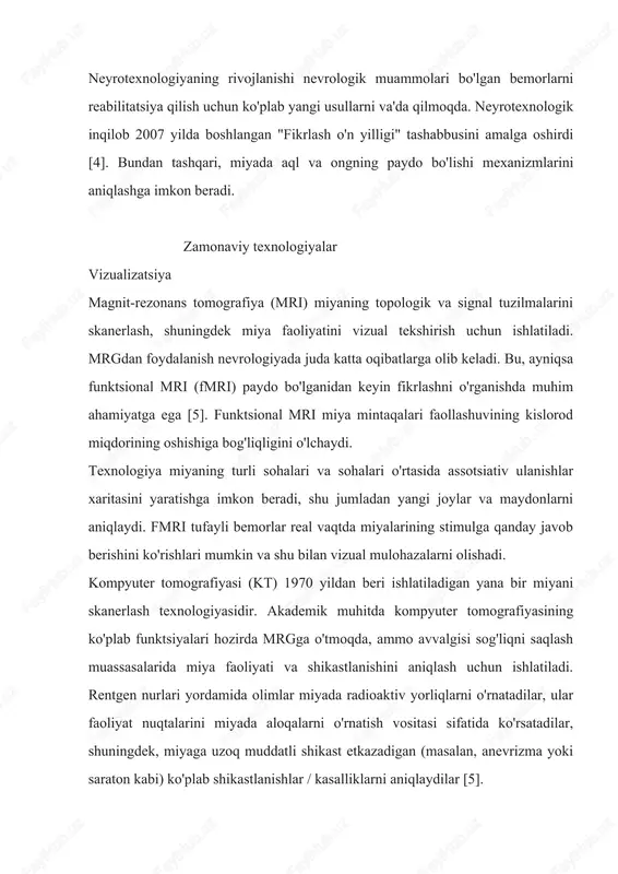 ammoli joylari ko'proq glyukoza iste'mol qiladi. transkranial magnit stimulyatsiya transkranial magnit stimulyatsiya (tms) aslida miyaning bevosita magnit stimulyatsiyasi. elektr toklari va magnit maydonlari bir-biri bilan chambarchas bog'liq bo'lganligi sababli, miyaning ma'lum joylariga magnit impulslarining ta'siri oldindan taxmin qilingan ta'sirga erishishga imkon beradi [7]. tadqiqotning ushbu sohasi hozirgi vaqtda ushbu texnologiyani yaxshiroq tushunishning potentsial foydasi tufayli katta e'tiborni jalb qilmoqda [8]. mikropolyarizatsiya mikropolyarizatsiya - bu kichik elektrodlar orqali miyada qiziqish zonasiga to'g'ridan-to'g'ri qo'llaniladigan past kuchlanishning to'g'ridan-to'g'ri oqimidan foydalanadigan neyrostimulyatsiya shakli. dastlab miya jarohatlari, masalan, qon tomirlari bo'lgan bemorlarga yordam berish uchun ishlab chiqilgan. shu bilan birga, sog'lom kattalarda mikropolyarizatsiyani qo'llash bo'yicha tadqiqotlar shuni ko'rsatdiki, texnik miyaning stimulyatsiya qilingan maydoniga qarab turli muammolarni hal qilish uchun bilim qobiliyatini oshirishi mumkin. mikropolyarizatsiya lingvistik va matematik qobiliyatlarni yaxshilash uchun ishlatilgan (garchi uning shakllaridan biri matematikani o'rganishni sekinlashtirsa [9]), diqqatni rivojlantirish, xotirani yaxshilash [10] va muvofiqlashtirish. boshsuyagi yuzasida o'lchovlar elektroansefalografiya (eeg) miya to'lqini faoliyatini o'lchash …