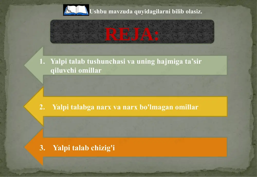 qdorining o’sishi milliy ishlab chiqarish real hajmining oshishiga, uning kamayishi esa bu hajmning kamayishiga olib keladi. biroq, bu o’zgarishlar iqtisodiyotdagi umumiy narx darajasining o’zgarishisiz ro’y beradi (4-chizma). yotiq kesmada yalpi talab va yalpi taklif muvozanatining o’zgarishi chizmadan ko’rinadiki, yotiq kesmada yalpi talabning o’sishiga taklif egri chizig’i bo’yicha muvozanat nuqtasining o’ng tomonga silijishi orqali javob beriladi. ya’ni, adidan ad2ga qadar o’sgan talab miqdori iqtisodiyotda to’liq foydalanilmayotgan ishlab chiqarish quwatlarining ishga tushirilishi orqali milliy ishlab chiqarish hajmini qidan q2ga qadar o’stirish orqali qondiriladi. tik kesmada ishchi kuchi va ishlab chiqarish quwatlaridan to’liq foydalaniladi, shu sababli yalpi talabning kengayishi faqat narx darajasiga ta’sir ko’rsatadi, ya’ni uni oshiradi. milliy ishlab chiqarishning real hajmi esa o’zgarishsiz qoladi (5-chizma). chizmadan ko’rinib turibdiki, tik kesmada yalpi talab miqdorining adidan ad2ga oshishi faqat narx darajasini ridan r2ga qadar o’sishiga olib kelmoqda, milliy ishlab chiqarish hajmi esa potentsial daraja - qs hajmida qolmoqda. chunki bu chegarada iqtisodiyot o’zining barcha …