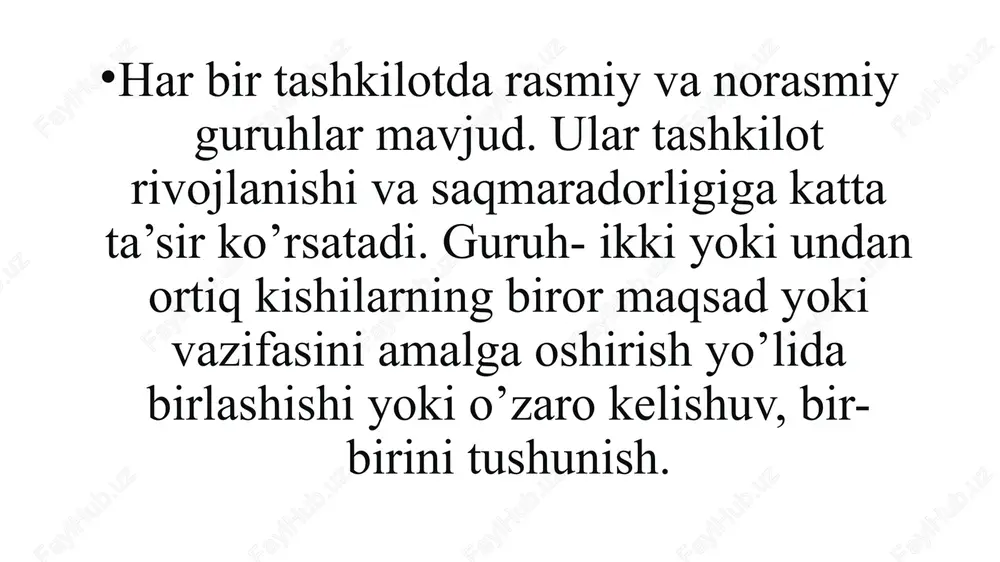 igan shakl va metodlardan foydalanadi. to’rtinchi bosqichda amalga oshiriladigan vazifalar ancha murakkab va mas’uliyatlidir. mazkur bosqichda jamoa oldiga istiqbolli, yuksak va murakkab talablarni qo’yish uchun mutlaqo qulay sharoit yaratiladi. bugungi kunda o’qituvchi-olimlar (l.i.nikova va boshqalar) bolalar jamoasining rivojlanish jarayonining mohiyatini tahlil qilar ekanlar, uni qo’yidagi uch bosqichga bo’ladilar: a) jamoani dastlabki jipslashtirish; b) jamoani shakllantirish asosida uning har bir a’zosini individual rivojlantirish; v) jamoaning umumiy faoliyatini yo’lga qo’yish. jamoa hayotida muhim o’rin tutuvchi har bir bosqichni ajratib ko’rsatish yuqorida bayon etilgan fikrlarga zid emas, balki shaxsning rivojlanishida jamoaning yetakchi ahamiyatini ta’kidlaydi. o’qituvchilar tomonidan qo’yilgan talablar quyidagi sharoitlarda ijobiy natija beradi: 1. qo’yilayotgan talablar o’quvchi shaxsini hurmat qilish tuyg’usi bilan uyg’unlashgan bo’lishi kerak. 2. talablar muayyan maktab yoki sinfdagi mavjud sharoitni hisobga olgan holda qo’yilishi lozim. 3. jamoaga nisbatan qo’yilayotgan talablar aniq bo’lishi lozim. o’quvchilarning tashqi qiyofasi, kiyinishi, yurish-turishi hamda muomalasiga nisbatan qo’yilayotgan talablar, ularda ma’naviy madaniyatni shakllantirishga xizmat qilishi shart. …
