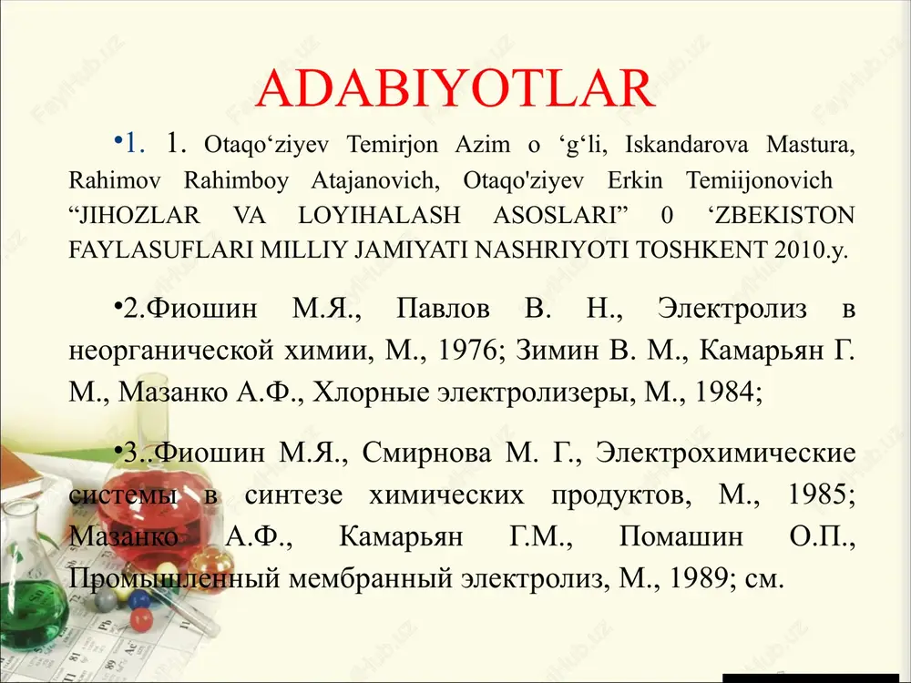 bir qism uchun mashina armaturasini loyihalash; • kesish asbobining dizayni; •o‘lchash asbobini loyihalash; •foydalanilgan adabiyotlar ro‘yxati va mundarija. texnologik qism materiallardan foydalanish koffisient darajasi k f.m.=m d/m z, kc koeffitsienti, ushbu loyiha uchun cpr operatsiya (yoki umuman mahsulot) tannarxining va tayanch korxonadagi tegishli tannarx narxining cbaz asoslarining nisbatini ko'rsatadi (amaliyot materiallariga ko'ra) ks=spr/sbaz; 1-rasm. korxonalar loyihasi kurs loyihasi ustida ishlayotgan talaba me'yoriy hujjatlar (eskd, estd va boshqalar) talablariga muvofiq kurs loyihasining quyidagi tarkibiy qismlarini bajarishda o'z bilim va ko'nikmalarini tasdiqlaydi: kurs loyihasi uchun berilgan ishlab chiqarish ob'ektining chizmasini bajarish (bir qismning ishchi chizmasi yoki yig'ish chizmasi); ishlab chiqarish qism-obyektiga ishlov beriladigan buyumning ishchi chizmasini shakllantirish; ishlab chiqarish yoki mahsulotni yig'ish texnologik jarayonini ishlab chiqish; •buyum uchun maxsus mashina armaturasini loyihalash; • maxsus kesish asboblarini loyihalash nazorat-o'lchash moslamasini loyihalash (yoki o'lchash majmuasining sxemasini ishlab chiqish); •mexanik ishlov berish uchun 2-3 ta operatsion eskizni shakllantirish; • 2-3 ta ishlov berish operatsiyalarini ishlab …