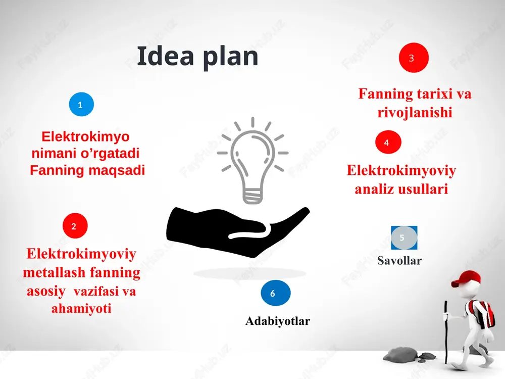 i. potensiometrik titrlash usulida eritmadagi moddaning konsentratsiyasini aniqlash mumkin. berilgan muammaning yechimini toping. masalan “komyuterda ishlayotgan operator elektr tokidan jarohatlanishi mumkin. bunga nimalar sabab bo'lishi mumkin?” topshiriq: 1. “elektrokimyo. elektr o‘tkazuvchanlik” mavzusi bo‘yicha “muammoli vaziyat” jadvalini to‘ldiring. 2. ushbu mavzu bo‘yicha ma’lumotlarni jadval ko‘rinishida tasniflang. muammoli vaziyatni tahlil qilish asosiy muammo: nima uchun elektr o‘tkazuvchanlik tajriba asosida o‘rganilyotganda o‘zgarmas tokdan foydalaniladi? 12 analiz usullari 13 analiz usul metallar va qotishmalarning tuzilishini urganuvchi usullar metallar va qotishmalarning tuzilishi makro va mikroanaliz, rentgen, shuningdek defektoskopiya (rentgen, magnit, ultratovush) usullari bilan o‘rganiladi. makroanaliz usuli bilan makrostruktura, ya’ni oddiy ko‘z bilan yoki lupa yordamida ko‘rinadigan struktura o‘rganiladi. makrostruktura metallning singan joyi, makroshlifi bo‘yicha aniqlanadi. makroshlif metall yoki qotishma namunasi bo‘lib, uning bir tomoni jilvirlangan, yaxshilab yog‘dan tozalangan, maxsus reaktivlar ta’sir ettirilgan bo‘ladi va u 5-10 marta kattalashtiradigan lupa ostida kuzatiladi. mikroanaliz yordamida metall yoki qotishmaning strukturasi makroshliflar bo‘yicha aniqlanadi. shliflar 3000 marta kattalashtiradigan optik …