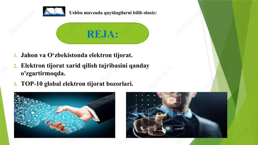 yatdir. № 2 - aqsh elektron tijorat bozori hajmi 349,06 milliard dollarni tashkil etadi.xaridlarning 13 foizi planshetlardan, 15 foizi smartfonlardan, 72 foizi stol kompyuterlaridan amalga oshiriladi. kichik va o'rta korxonalarning 72 foizi onlayn savdo qilmaydi. aqshda taxminan 191,1 million onlayn xarid qiluvchilar mavjud bo'lsa-da, kichik biznesning atigi 28 foizi o'z mahsulotlarini onlayn sotadi. umuman olganda, amerika do'konlarining yarmidan ko'pi (57,4%) onlayn ishlaydi. aksariyat amerikalik xaridorlar uchun uy yaqinidagi ombor yoki oflayn do'konda mavjudligini tekshirish imkoniyati juda muhimdir. № 3 - buyuk britaniya elektron tijorat bozori hajmi 93,89 milliard dollarni tashkil etadi.xaridlarning 12,1 foizi planshetlardan, 16,5 foizi smartfonlardan, 71,4 foizi stol kompyuterlaridan amalga oshiriladi. onlayn savdo mamlakat iqtisodiyotining 30 foizini tashkil qiladi. buyuk britaniya elektron tijorat bozorlari reytingida uchinchi o'rinni egalladi. ushbu mamlakatda onlayn savdo jami chakana savdoning 13% dan ortig'ini tashkil qiladi. aksariyat britaniyaliklar tovarlarni onlayn to'lash uchun paypal, debet va kredit kartalaridan foydalanadilar. buyuk britaniyadagi iste'molchilarning 70 foizi smartfonga …