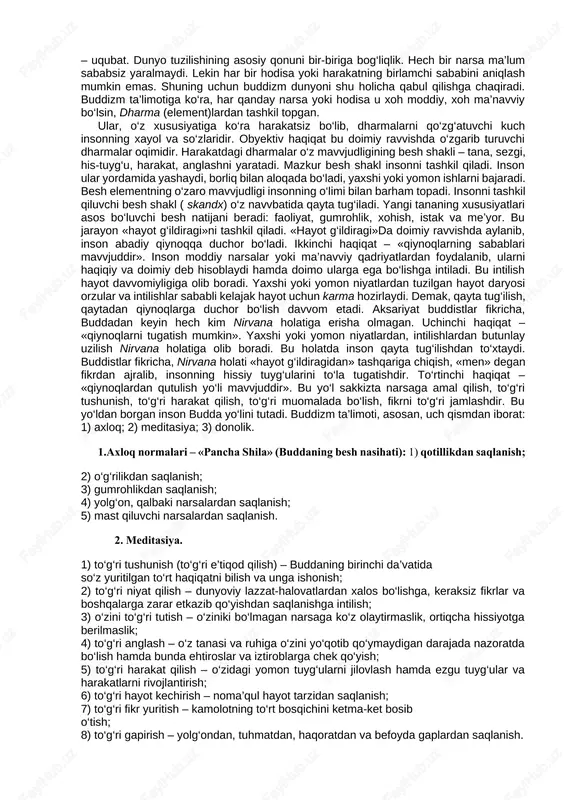 g‘ushida tarbiyalab, uni hech bir kamchiliksiz katta qiladi. siddxartxa ulg‘ayib qo‘shni hukmdorlardan birining qizi yashadxaraga uylanadi va o‘g‘il ko‘rib, unga raxula deb ism qo‘yadi. hech bir qiyinchilik va kamchilik ko‘rmay o‘sgan bola siddxartxa bir kuni ittifoqo bir keksa chol, bir bemor hamda og‘ir mashaqqat tortayotgan rohibni uchratadi, bir kishining esa vafotiga guvoh bo‘ladi. bundan qattiq ta’sirlangan shahzoda insoniyatni qiyinchilik va azobdan qutqarish yo‘llarini izlash uchun saroyni tashlab ketadi. bu vaqtda u 30 yoshda edi. u beshta rohib bilan qishloqma-qishloq kezib yuradi. shu asnoda siddxartxa bir narsaga amin bo‘ldi: bu yo‘l uni o‘z oldiga qo‘ygan maqsad, ya’ni insoniyatni azob-uqubatdan qutqarish sari olib bormaydi va u rohiblar jamoasidan ajraladi. birmuncha vaqt changalzor o‘rmonlarda kezib horib charchagach, bir daraxtning tagida dam olish uchun o‘tiradi, va o‘zicha, to haqiqatni topmaguncha shu erdan turmaslikka qaror qiladi. bu o‘tirishning 49 kuni uning qalbidan «sen haqiqatni topding» degan sado keladi. shu paytda uning ko‘z oldida butun borliq …