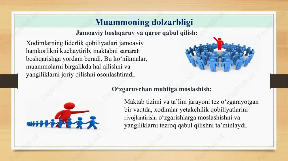 irish va yangilik kiritish qobiliyatlari rag'batlantiriladi. aqsh xitoy j.koreya mavzu yuzasidan xorijiy davlatlar tajribalari my first template № amaldagi holat (o‘zbekistonda) amaldagi holat (xorijda) takliflar 1 umumta’lim maktblaridagi zamonaviy pedagoglarga liderlik qobiliyatlarini shakllantirishlari uchun seminarlarning muntazam tashkillashtirilmasligi aqshda liderlik xususiyatlarini rivojlantirishda mustaqillik va tashabbus ko'rsatish ko'nikmalari katta ahamiyatga ega. direktor zamonaviy lider o‘qituvchilarni metod birlashma rahbari etib saylashi orqali ta’lim sifatini oshirishlari mumkin 2 pedagoglarga yangi texnologiyalar metodikalar faqat mok kurslarida o‘rgatiladi xitoyda liderlik ko‘pincha kollektiv mas’uliyat tushunchasi asosida rivojlantiriladi. xodimlarning liderlik qobiliyatlarini oshirish uchun muntazam ravishda treninglar, seminarlar va tajriba almashish dasturlari o‘tkaziladi. liderlik kurslari va darslarini ham shakllantirish kerak mavzuni qiyosiy tahlil etilganligi 3 pedagoglarga doimo zamonaviy texnologiyalardan foydalanish uchun shart sharoyit yaratilmasligi janubiy koreyada liderlik ta’lim tizimida ta'lim va texnologiyani birlashtirishga katta e'tibor qaratiladi. maktab boshqaruvida xodimlarni ilg'or liderlik tamoyillarini qo'llashga undaydi. shu yo‘l bilan xodimlarga zamonaviy texnologiyalarni, akt ni o‘rgatish 10 xulosa: xulosa qilib shuni aytish …