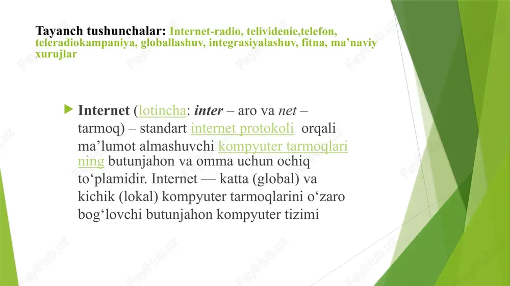 hda kundalik turmush, madaniyat va boshqa sohalarga mo’ljallangan texnik vositalarning o’zgarishi ro’y berdi. lokal va global kompyuter tarmoqlari ishlatila boshlandi. . davlatimiz rahbari tashabbusi bilan axborot texnologiyalari va kommunikatsiyalarini rivojlantirish vazirligi hamda birlashgan arab amirliklarining “dubai future foundation” jamg’armasi tomonidan amalga oshirilayotgan “bir million dasturchi” loyihasi yoshlarning axborot texnologiyalariga qiziqishini rag'batlantirishda muhim strategik qadam bo'ldi. o'tgan yili loyihaga 120 mingdan ziyod o'quvchi qamrab olindi. ularning 18 mingdan ortig'i kurslarni muvaffaqiyatli tugatib, sertifikat oldi. loyiha doirasida eng ko'p tahsil oluvchilar navoiy viloyati (36,6 ming), qoraqalpog'iston respublikasi (27,6 ming) va toshkent shahri (24,5 ming) hissasiga to'g'ri keladi. sirdaryo (4,3 ming) va jizzax (5,9 ming) viloyatlari esa, quyi pog'onalardan o'rin olgan. bu yil “bir million dasturchi” loyihasi doirasida bitiruvchilar salmog'i bo'yicha yuqori natija ko'rsatgan karmana tumanidagi 2-maktab va qo'ng'irot tumanidagi 39-maktab o'zbekiston respublikasi prezidenti sovg'asi — “spark” avtomashinasi bilan taqdirlandi. «ommaviy madaniyat» tub mohiyatiga ko‘ra milliy madaniyatlarning kushandasidir. «ommaviy madaniyat» targ‘iboti eng avvalo …