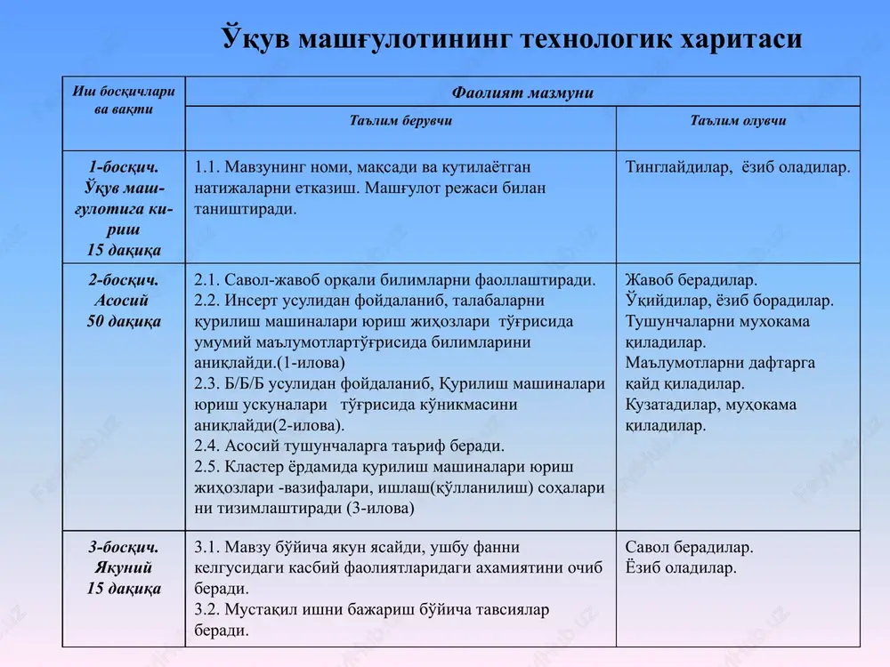 h jixozlari mashina og'irligini va ishlash paytida ularga ta'sir qiladigan tashqi kuchlarni tayanch yuzalar (grunt,qoplamalar relslar) ga uzatish,mashinalarni ish va transport tezliklarida xarakatlantirish xamda mashinalarni ish vaqtida qimirlamasligi ya'ni ushlab turish uchun xizmat qiladi. u xarakatlantirgich va uni yurish ramasi bilan birlashtiruvchi qurilma (osmalar)dan iborat bo'lib,mashina massasini grunta me'yorida uzatish uchun mo'ljallanadi. . o'rmalovchi ( zanjirli) yurish uskunalari - asosan maxsus yo'llar bo'lmagan joylarda qo'llaniladi. ular asosan ikki zanjirli bo'lib, mashina massasining ortishi bilan ularning soni oshishi mumkin (uch,to'rt, olti, sakkiz va h.k.). bu uskunalarning gruntga beradigan solishtirma bosimi 0,015...0,60 mpa bo'lib, harakat tezligi 0,05...9 km/soat ni tashkil qiladi.umumiy massaning 30 %ini tashkil etadi. o'rmalovchi (zanjirli) yurish uskunasi, ramaga maxkamlangan tayanch va zanjirni tutib turuvchi roliklardan tashkil topgan bo'lib, ramaning chekkki qismlariga etaklovchi va etaklanuvchi g'ildiraklar o'rnatilgan . bunday yurish uskunalari yuqori massali mashinalarda qo'llanilib, ularning tayanch roliklari ko'p miqdorda bo'ladi. bir qancha bashmaklarni qo'zg'aluvchan qilib ulash natijasida hosil qilingan …