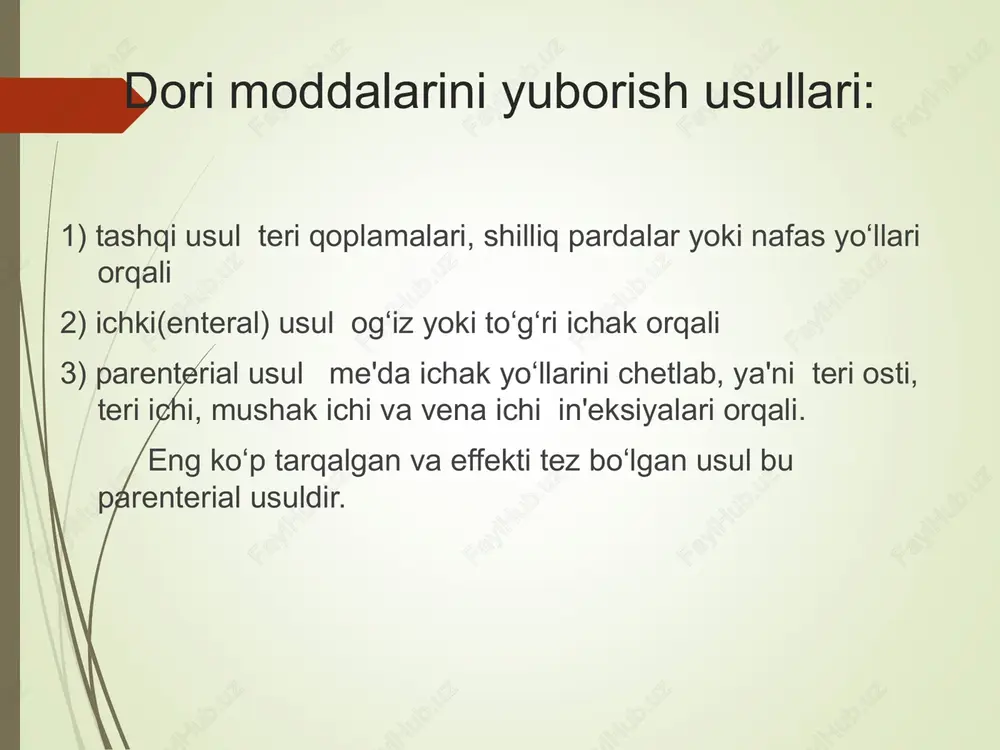 dek mahalliy og‘riqsizlantirish uchun qilinadi. bu usul eng «yuzaki», chunki ignani unchalik chuqur bo‘lmagan xolda yuboriladi. bu ineksiyaga misol qilib maktab bolalariga ikki marta 7 va 14 yoshlarda qilinadigan mantu sinamasini keltirish mumkin. bu tuberkulyoz tayoqchalari borligini yoki yo‘qligini, tuberkulyoz bilan kasallanish darajasini ko‘rsatib beruvchi proba hisoblanadi. tashxis qo‘yish uchun 0,1 ml da 1 ml gacha suyuklik ishlatiladi. ignaning uzunligi 15 mm, kesimi-0,4 mm. tashxis qo‘yish maqsadida qilingan ineksiyaning joyi – oldingi bilak yuzasi. ishning tartibi: 1)ineksiya qilish joyini spirt bilan bitta yo‘nalish bo‘yicha artib tozalang; 2)ineksiya qilinadigan joyni bir oz torting; 3)ignani tanaga parallel tutgan xolda faqatgina oxirgi uchini kirgizing; 4)porshinga chap qo‘lingizni qo‘yib, so‘ngra uni sekin bosib dorini yuboring; 5)ineksiya joyiga spirt bilan ignani namlangan paxtada bosib turib chiqarib oling. teri osti ineksiyasi ineksiyani chuqurroq, teri ostiga 15 mm chuqurlikda yuboriladi. qilinadigan joylar: yelka va belning tashqi yuzasi, kurak osti sohasi, oldingi qorin devori. teri osti in'eksiyasi uchun …