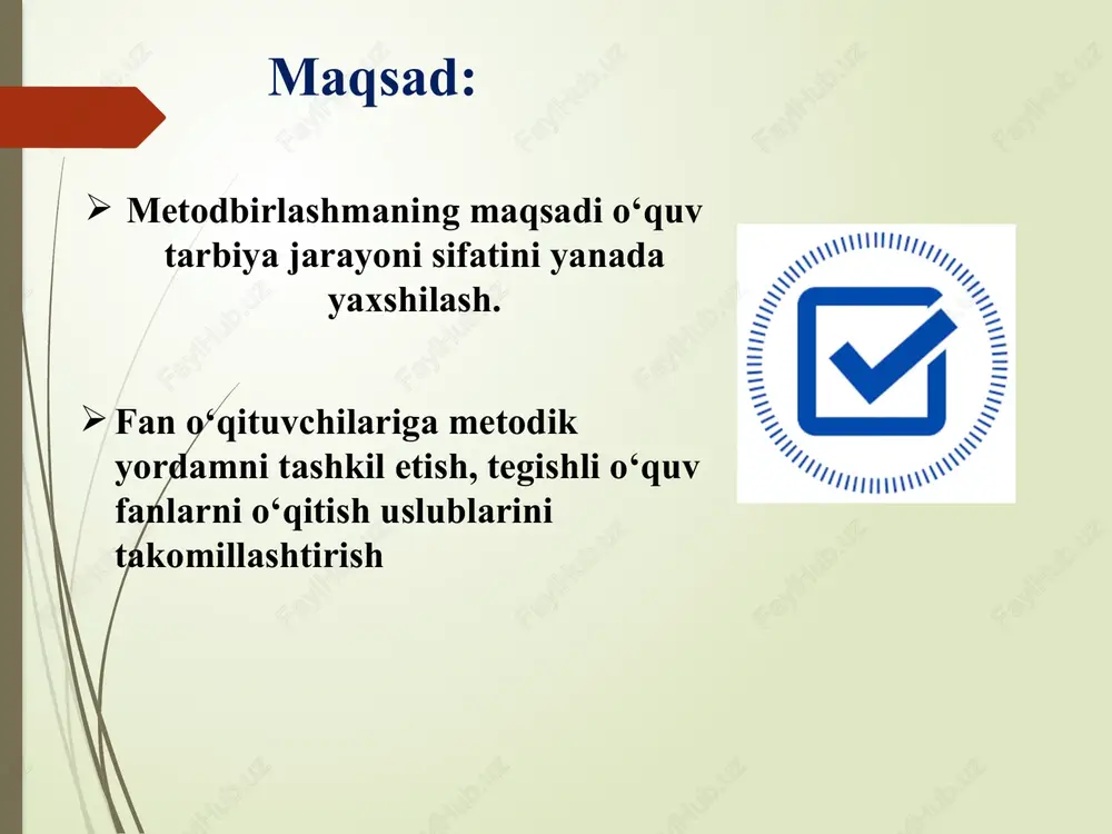 ta o‘quv fanidan (ta’lim yo‘nalishida) kamida uch nafar o‘qituvchi bo‘lsa tuziladi, oliy yoki birinchi toifali fan o‘qituvchisi rahbarlik qiladi. uslubiy birlashma rahbarlari bir vaqtning o‘zida maktab uslubiy kengashining a’zosi hisoblanadi. qiyosiy tahlil. o‘zbekistonda: zamonaviy metodlarning yetishmasligi. xorijda: rossiyada – metod birlashmalar o‘zlarining fan doirasida metodlarini doimo yangilab borishadi. o‘zbekistonda: metod birlashma rahbarlarining salohiyati pastligi xorijda: belarus – metod birlashma rahbari kamida birinchi toifali yoki oliy toifali bo‘lishi zarur. o 'zbekistonda xorijda portfolio - ta’lim va kasbiy faoliyatning natijalarini yoritilganlik darajasi pastligi. finlandiyada – ta’lim va kasbiy faoliyatining natijalari yig‘ma jildi shakillantirilga. chunki o‘qituvchilar bilan tuzilga mehnat shartnomasi 1 yil muddatga tuziladi. takliflar maktablarda ilg‘or pedogoglarning ta’lim va kasbiy faoliyatning natijalarini yoritilganlik hujjatlar yig‘ma jildini shakillantirish zarur. maktablarda ilg‘or metod birlashma rahbarlarning natijalari bo‘yicha reyting tizimini tashkil qilish zarur. xar bir metod birlashma o‘z fanlari doirasida tavsiyaviy metodlarini ishlab chiqishi zaruz. metod birlashmaning xar biz a’zosini samaradorlik aniqlash bo‘yicha doimiy reyting …