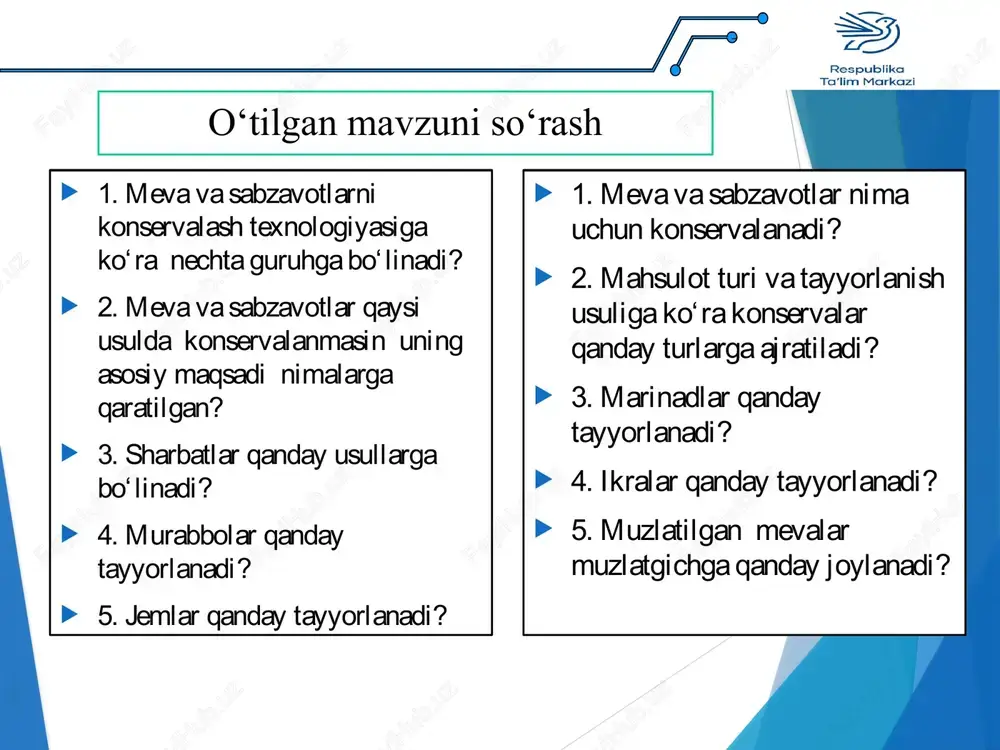 ogʻlar yumshagunga qadar siz boshqa ishlaringizni qilib turishingiz mumkin. gazlamadan foydalanish. gazlamadan iloji boricha unumli foydalanish uchun uni toʻrt buklab olinadi. shu tariqa toʻrtta ishchi yuza hosil boʻladi va bu bilan gazlamani chayishga ketadigan vaqtingiz tejalishi mumkin. dogʻ yoki uncha ifloslanmagan yerlarni tozalash dogʻ yoki uncha ifloslanmagan yerlarni tozalashda gubkaning abraziv tomonidan foydalanmaslik kerak,chunki u sirtga zarar yetkazishi mumkin. yashil abrazivga ega gubkalardan esa oshxonani tozalashda umuman foydalanmaslik kerak. buning uchun oq yoki abrazivli gubkalardan foydalanish lozim. yuqori darajada dogʻlarni tozalash. agar dizenfeksalash va yaxshilab tozalash kerak boʻlgan joylar boʻlsa tozalashni avval shu joydan boshlang. bu joylarga buning uchun moʻljallangan vositalarni surtib qoʻyib, boshqa ishlaringizni bajarishingiz mumkin. albatta, bu vositalarning ta’sir qila boshlaguncha biroz kutish kerak.. 5 daqiqagacha. qoʻl yetishi qiyin boʻlgan joylarni tozalash. qoʻl yetishi qiyin boʻlgan joylarni tozalash - burchaklar santexnikadagi, idishlardagi, maishiy jihozlardagi kichik oyoqchalarni tozalashda choʻtkalardan foydalanish mumkin. muzlatgichni tozalash. muzlatgichni tozalash va undagi yoqimsiz hidlarni …