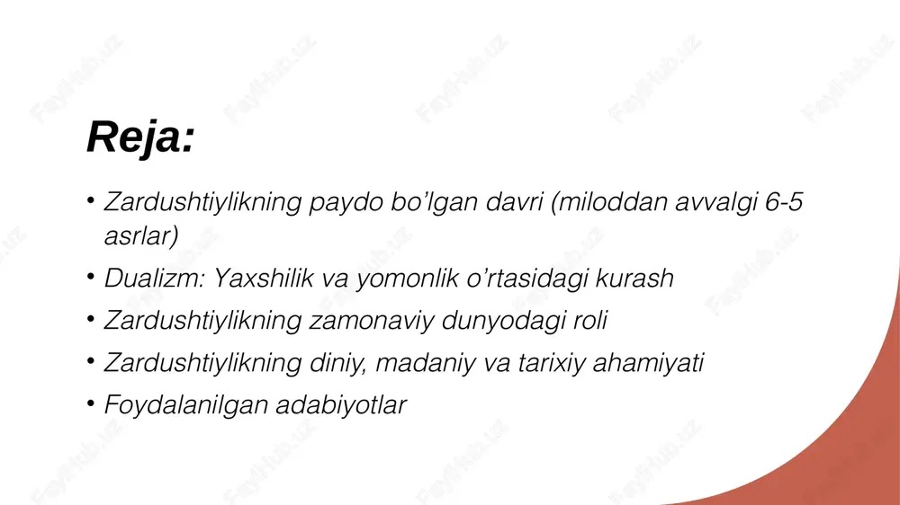 i. zardushtiylikda, insonlar o’z harakatlari va tanlovlari orqali yaxshilikni qo’llab-quvvatlashlari va yomonlikka qarshi kurashishlari kerak. zardushtiylikda, yaxshilik oxir-oqibatda yomonlikni yengadi va insoniyat uchun tinchlik va adolatni ta’minlaydi. yaxshilik va yomonlik o’rtasidagi kurash, insonlarning ruhiy rivojlanishi va erkinliklari bilan bog’liqdir. zardushtiylikda dualizm, insoniyatga o’z tanlovlarini anglash va yaxshilik yo’lida harakat qilish imkoniyatini beradi, shuningdek, ahloqiy qadriyatlar va mas’uliyat hissini shakllantiradi. zardushtiylikning zamonaviy dunyodagi roli kichik, lekin muqaddas jamoalar - zardushtiylik, hozirgi kunda asosan eron, hindiston (xususan, parsi jamoasi) va boshqa mintaqalarda yashovchi kichik jamoalar tomonidan amalda qo’llaniladi. bu jamoalar, o’z an’analari va diniy marosimlarini saqlab qolishga harakat qilmoqdalar. - zardushtiylikning zamonaviy jamoalari, diniy va madaniy merosini saqlash, o’z madaniyatlarini ifoda etish va boshqa diniy jamoalar bilan aloqalar o’rnatish uchun faoliyat ko’rsatmoqda. ekologik qadriyatlar - zardushtiylikda tabiat va uning muhofazasi muhim ahamiyatga ega. din tabiatni muqaddas deb hisoblaydi va insonlarni tabiatni asrashga, unga hurmat bilan qarashga chaqiradi. - zamonaviy ekologik harakatlar va …