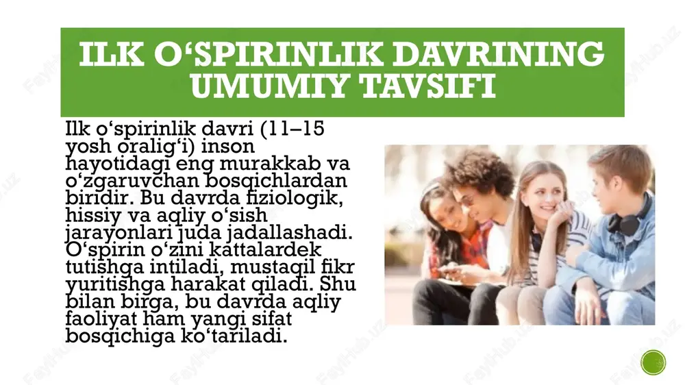yatiga, amaliy xususiyatiga, o`zlashtirish imkoniyatiga va uni o`qitish metodikasiga bog`liq bo`ladi. o`spirinlarda sezgirlik, kuzatuvchanlik takomillashib boradi, mantiiqiy xotira, eslab qolishning yo`l va vositalari ta'lim jarayonida etakchi rol o`ynay boshlaydi. o`spirinlar topshiriqlarni bajarishda, ularning ma'nosi hamda mohiyatini to`la anglab ish tutadilar, eslab qolish, saqlash, esga tushirish jarayonlarining samarali usullaridan unumli foydalanadilar. o`spirin barcha faoliyat bosqichida mustaqil fikr yurita olmasligi uning psixikasidagi jiddiy kamchilikdir. bu kamchilikni bartaraf qilishda dars jarayoni katta imkoniyatlarga ega. darsda o`quv materialini bayon qilishda mazmuni ixcham, mantiiqiy bog`langan bo`lishini ta'minlash, o`quvchining javobi albatta kitobdagiday, yodlab olingan qoidalardan iborat bo`lib qolmay, uning «o`z so`zi bilan» izohlanishini talab qilinishi kerak. tinglangan yoki o`qilgan materialda mustaqil xulosa chiqarishni talab qiladigan xolatlar bo`lishiga alohida e'tibor berilishi kerak. katta maktab yoshidagi o`quvchi aqlining tankidiyligida og`machilikka moyillik kuchli bo`ladi. og`machilikning eng asosiy sabablaridan biri–voqelikning mohiyatini ilmiy jihatdan to`g`ri tushunolmaslikdir. aqlning va tafakkurning tankidiyligini tarbiyalashda o`qituvchi o`quvchining o`ziga xos tipologik xususiyatiga, aqliy kamolot darajasiga, bilimlari …