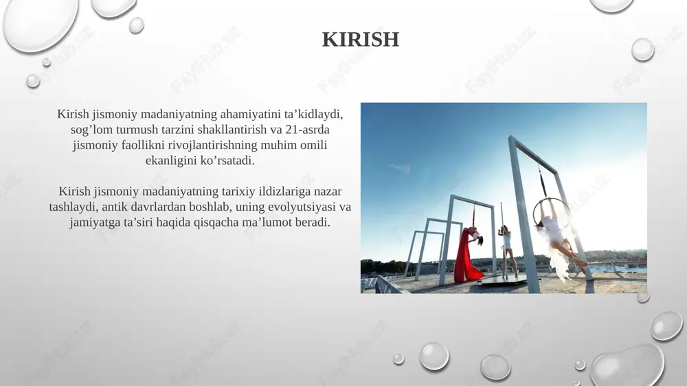 jismoniy mashqlarga qiziqishni oshirdi. siyosiy ideologiyalar 20-asrda jismoniy madaniyatni milliy birlikni targ'ib qilish vositasi sifatida ishlatgan, masalan, sovet ittifoqida sport orqali 'yangi odam'ni shakllantirish. jismoniy madaniyat va sog'lom turmush tarzi "jismoniy madaniyat" tushunchasi nafaqat jismoniy mashqlar, balki 19-asrda paydo bo'lgan sog'lom turmush tarzining falsafiy asoslarini ham qamrab oladi, insonning jismoniy va ruhiy salomatligini mustahkamlashga qaratilgan. sog'lom turmush tarzi 20-asrda ommalashib, 1970-yillarda jismoniy faollik, muvozanatli ovqatlanish va zararli odatlardan voz kechish orqali kasalliklarning oldini olishga qaratilgan harakat sifatida shakllandi. ayollar va jismoniy madaniyat xx asr boshlarida ayollar uchun jismoniy mashqlar ko'pincha uy vazifalariga yo'naltirilgan bo'lib, sog'liqni saqlash va go'zallik ideallarini targ'ib qilishga xizmat qilgan. 1920-yillarda ayollar sportining ommalashishi gender stereotiplariga qarshi chiqdi, basketbol va yengil atletika kabi sohalarda ularning ishtirokini oshirdi. jismoniy madaniyatda texnologiyalarning roli sensorlar va giroskoplar yordamida harakatlarni kuzatish, mashq texnikasini 95% aniqlikda baholash va shaxsiy tavsiyalar berish imkonini beradi. virtual reallik texnologiyasi (vr) mashg'ulotlarni 70% ga qiziqarliroq qilib, …