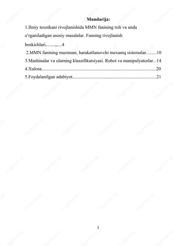 tezlik qutisi, samolyot reduktori. shunday mashinalar borki, ularda uzatish mexanizmi yuq – elektroventilator, turbogenerator va boshqalar. 1.1-rasm. 3-bajaruvchi mexanizm. bu mexanizm mashina ta’kidlagan harakatni bajaradi. bu mexanizm istalgan mashinaning asosiy qismini tashkil etadi. mashinada uzatish va boshka mexanizmlar bo‘lmasligi mumkin, ammo bajaruvchi mexanizmi bo‘lishi shart. avtomobillarda bajaruvi mexanizm yarim o‘q va differensialning yetaklovchi g‘ildiragi hisoblansa, tokar yoki parmalash stanoklarida bu vazifani podshipnikdagi shpindel va rezes yoki parmani uzatish mexanizmi bajaradi. mashinalar birdan ortik bajaruvchi mexanizmlarga ega bo‘lishi mumkin, misol, tikish mashinasi uchta bajaruvchi mexanizmga ega: igna uzatish mexanizmi, ip uzatish mexanizmi va materialni siljitish mexanizmi. 4- yordamchi mexanizm. u yordamchi xarakatlarni: ortish va tushirish, boshqarish va boshqalar. ba’zi mashinalar yordamchi mexanizmga ega bulmasligi mumkin, boshqalarda bir kancha bo‘lishi mumkin. avtomobilda – bu mexanizmlar to‘xtatish va boshqarish, oyna tozalagich mexanizmi; o‘zi yuk ag‘darish mashinalarida – kuzovni ag‘darish mexanizmi va boshqalar. mashina turlari. ish bajarashiga qarab mashina quyidagi turlarga bo‘linadi: - energetik; …