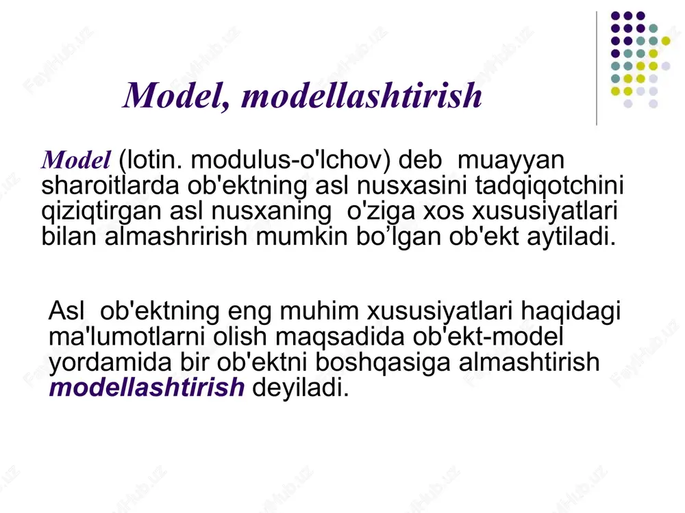 rug’i odatda ko’p o’zgaruvchili funksiya grafiklarini chizishda mesh buyrug’i va uning turli xil ko’rinishlaridan foydalaniladi. misol: fazoda geometrik jismlarni tasvirlashda sphere, cylinder, bar3h, ellipsoid kabi bir qator buyruqlardan foydalaniladi >> sphere >> cylinder zamonaviy kompyuter matematikasi matematik hisoblarni avtomatlashtirish uchun butun bir birlashtirilgan dasturiy tizimlar va paketlarni taqdim etadi. bu tizimlar ichida mathcad oddiy, yetarlicha qayta ishlangan va tekshirilgan matematik, kimyoviy hisoblashlar tizimidir. umuman olganda mathcad – bu kompyuter matematikasining zamonaviy sonli usullarini qo`llashning umumiy kompleksidir. u o`z ichiga yillar ichidagi matematikaning rivojlanishi natijasida yig`ilgan tajribalar, qoidalar va matematik hisoblash usullarini olgan. mathcad tizimi mathcad paketi muxandislik va hisob ishlarini bajarish uchun dasturiy vosita bo`lib, u professional matematiklar, texnoliglar uchun mo`ljallangan. uning yordamida o`zgaruvchi va o`zgarmas parametrli algebraik va differentsial tenglamalarni yechish, funktsiyalarni tahlil qilish va ularning ekstremumini izlash, topilgan yechimlarni tahlil qilish uchun jadvallar, grafiklar qurish va boshqa shunga o’shash vazifalarni bajarish mumkin. mathcad murakkab masalalarni yechish uchun o`z …