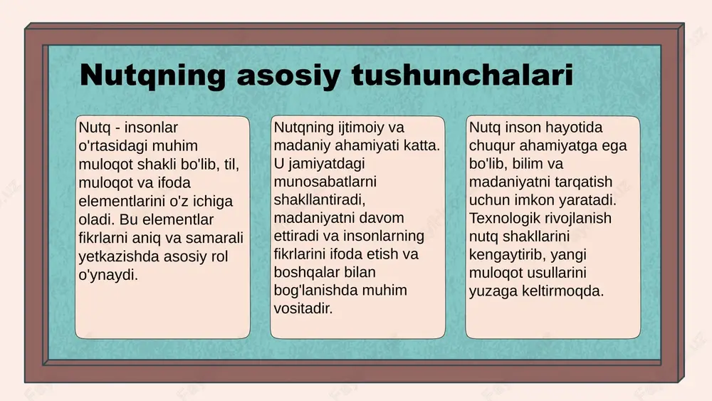 rdamida bolalar nutqini rivojlantirishda muvaffaqiyatli natijalarga erishish mumkin. bu usul bolalarning nutqini faollashtiradi, ularni fikrlarini erkin ifoda qilishga undaydi va muloqotni rivojlantiradi. shuningdek, o'yinlar orqali bolalar bilan samarali muloqot qilish, ularning ehtiyojlarini tushunish imkoniyati ortadi. nutqni rivojlantirishda guruh ishlari guruh ishlarining ahamiyati nutqni rivojlantiradi va ijtimoiy ko'nikmalarni oshiradi. hamkorlik muhimdir. guruhda nutqni rivojlantirish uchun dialog, ro'l o'ynash va muhokama mashqlari qo'llaniladi. amaliyot muhimdir. natijalar: o'quvchilar fikrlarini erkin ifoda etadi, nutqdagi xatolar kamayadi va jamoaviy ish qobiliyati rivojlanadi. nutqni rivojlantirishda individual yondashuv nutqni rivojlantirishda individual yondashuvning afzalliklari shundan iboratki, har bir o'quvchining ehtiyojlari va qobiliyatlariga moslashtirilgan mashqlar bilan yakuniy natijalar oshadi. bu usul orqali har bir o'quvchining nutqdagi kamchiliklari aniq aniqlanib, shaxsiylashtirilgan mashqlar va baholash usullari bilan ilgʻor natijalarga erishiladi. mahoratli baholash va doimiy monitoring muhim rol oʻynaydi. photo by erik mclean on unsplash nutq muammolari tahlili nutq muammolari turlariga kechikkan rivojlanish, nutqdagi qiyinchiliklar, fonetik, morfologik, sintaktik va semantik buzilishlar kiradi. …