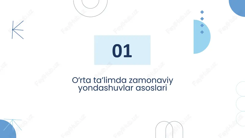 ingi amalga oshiriladi va individual rivojlanish yo‘llari aniqlanadi. baholash natijalari taʼlim jarayonini takomillashtirish uchun muhim tahlil vositasi sifatida xizmat qiladi. bu tizim o‘quvchilarning zaif tomonlarini aniqlash va ularga maxsus yordam ko‘rsatishni imkonini beradi, taʼlim sifatini oshirishga yordam beradi. oʻquvchilarning faolligini oshirish usullari 03 motivatsiya va ishtirokchilikni ragʻbatlantirish o‘quvchilarning darslardagi faolligi ularning motivatsiyasiga chambarchas bog‘liqdir. rag‘batlantiruvchi dasturlar, mukofot tizimlari va do‘stona, hurmatga asoslangan o‘quv muhitini yaratish orqali ishtirokchilik darajasi oshiriladi.tashqi va ichki motivatsiyaning uyg‘unligi samarali taʼlim jarayonining asosiy omili hisoblanadi. bu yondashuv o‘quvchilarda mustaqil qaror qabul qilish va o‘z-o‘zini boshqarish ko‘nikmalarini rivojlantirishga imkon yaratadi. natijada, o‘quvchilar taʼlimga nisbatan qiziqish va masʼuliyatlilikni oshiradilar. kritik fikrlash va muammolarni hal etish kompetensiyalari kritik fikrlash o‘quvchilarga murakkab vaziyatlarni chuqur tahlil qilish va mustaqil, asosli qarorlar qabul qilish imkonini beradigan muhim ko‘nikmadir. muammo asosida o‘rganish va samarali muloqot orqali fikr almashish qobiliyatlari yanada rivojlanadi.bu kompetensiyalar zamonaviy ish bozorida muvaffaqiyatli raqobatlashish uchun zarur hisoblanadi. shuningdek, ular o‘quvchilarning …