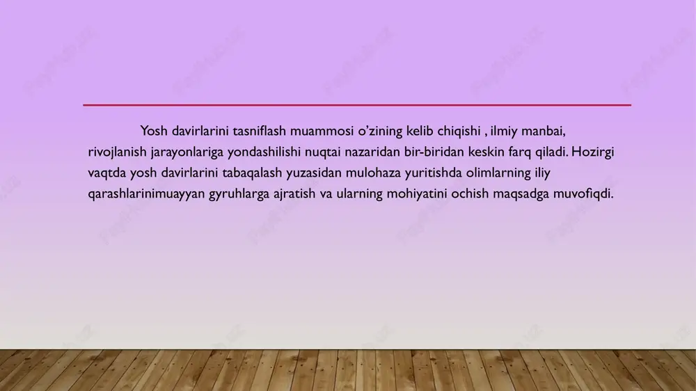 akillanishi bosqichlari haqida ko’proq ma’lumot beradi. xullas, ular yoshlik yetuklik, qarilik davirlarining xususiyatlari, qonuniyatlari to’g’risida nazariy va amaliy ma’lumotlar yetishmaydi . shunga qaramay , ular o’rta maktab pedagogik psixologiya fani uchun alohida ahamiyat kasb etadi. e.g’.g’oziev nazariyasi 1.chaqaloqlik va go’daklik davi-tug’ilgandan 1 yoshgacha. 2.ilk bolalik davri -1-3 yoshagacha. 3.maktabgacha yosh davri-3-6 yoshgach . 4.kichik maktab yosh davri-6-10 yoshgacha . 5.o’smirlik davri-10-11 yoshdan 14-15 yoshgacha. 6.ilk o’spirinlik davri-15-18 yoshgacha . 7.o’spirinlik davi – 18-22 yoshgacha. 8.yoshlik davri- 23-28 yoshgacha . 9.yetuklik davri 1-bosqich 28-35 yoshgacha. 10.yetuklik davri 2-bosqich 36-55(60) yoshgacha. 11.keksayish davri-61(56)-74 yoshgacha. 12.keksalik davri-75-90 yoshgacha. 13.uzoq umir kuruvchilar – 90 dan yuqori. g.s.abramova nazariyasi 1.go’odaklik davri – tug’ilandan 2 yoshgacha . 2.ilk bolalik davri- 2-4 yoshgacha . 3.o’rta bolalik davri- 5-7 yoshgacha . 4.bolalikning tugash davri-8-12 yoshgacha. 5.o’smirlik davri-13-17 yoshgacha. 6.o’spirinlik davri 18-22 yoshgacha.. 7.kattalik davri-23-30 yoshgacha. 8.o’tmish davri-30-35 yoshgacha. 9.yetuklik davri-36-50 yoshgacha. 10.keksayish davri-51-65 yoshgacha. 11.qarilik davri-65 yoshdan yuqori. …