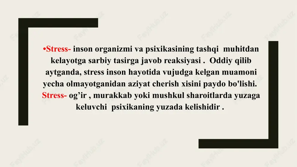 ngizni tepasida yorqin nurpaydo bo’lmoqda. bu nur asta-sekin yuqoridan pastka qarab iliq vatiniq nuri bilan ichingizdan sizning yuzingizni yoritibturibdi nurning bir maromdagi harakatidan qoshingiz va labingiz arofidagi chiziqlar silliqlashib, yuzingizning muskullari bo’shashmoqda. ensa qismingizdagi zo’riqish yo’qolmoqda, yelkalaringiz ham zo’riqishdan ozod bo’lmoqda. ichki nur sizning yangi qiyofangizni shakillantirmoqda. bosiq, vazmn, o’ziga ishongan, o’z hayotidan mamnunlik seza boshlayotgan yangi qiyofa. mashg’ulotni quydagi so’zlar bilan yakunlang: “men yangi inson bo’ldim!”, “yosh va sog’lomman!”, “bosiq va vazminman!”. e'tiboringiz uchun raxmat hamisha o’zingizni asrab yuring ! image1.jpeg image2.jpeg image3.jpeg image4.jpeg image5.jpeg /docprops/thumbnail.jpeg