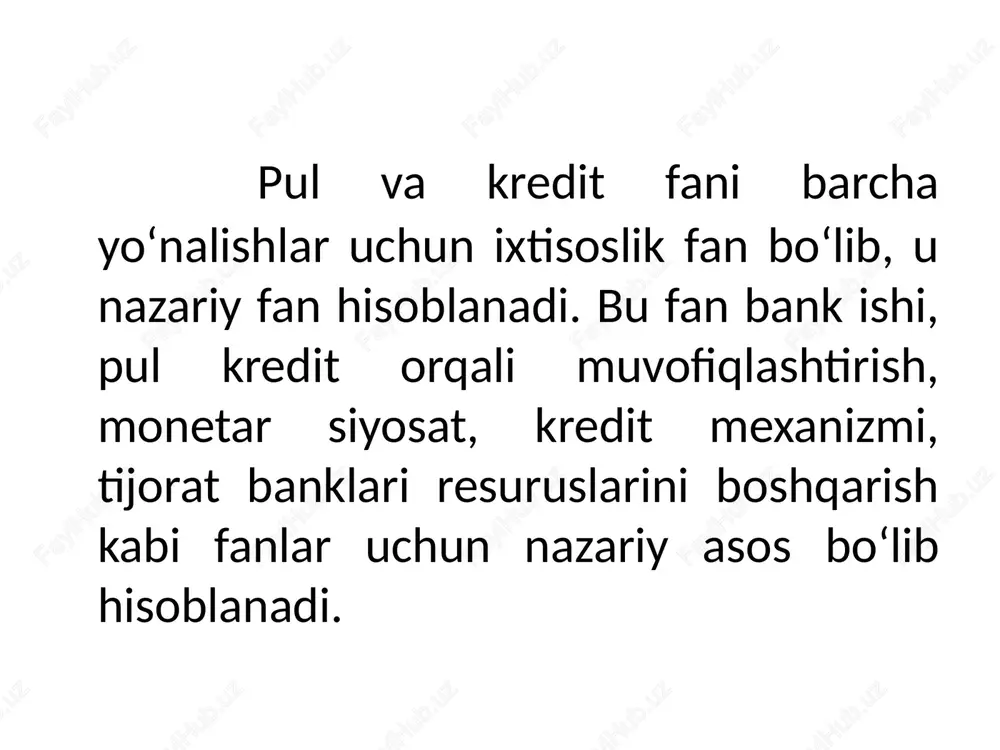 ta funksiyasini tan oladi: hisob funksiyasi. amerika ilmiy maktabi vakillari tovarlar va pullar mehnat konsepsiyasini tan olmaydilar. shuning uchun ular asosiy e’tiborini barcha pullik operatsiyalarning buxgalteriya hisobiga qaratadilar. ayirboshlash funksiyasi. amerika ilmiy maktabi vakillari pulning to’lov va muomala vositasi funksiyalarini birlashtirganlar. jamg’arish vositasi funksiyasi. pul funksiyalarini to’liq namoyon etish uchun iqtisodiyotdagi real va moliya sektorlarini barqaror rivojlanishini ta’minlash lozim. e’tiboringiz uchun rahmat! image1.jpeg image2.jpeg image3.png image4.jpeg /docprops/thumbnail.jpeg