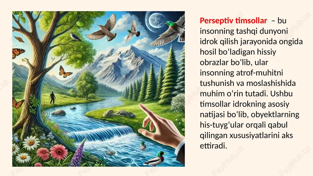 batiga qarab tug'iladi. narsaning ayrim xossalarining o'zaro obyektiv bog'liqligini aks ettirishdan iboratdir. muayyan bir figuralarning qanday rang bilan chizilganligi va katta-kichikligidan qat’i nazar, ularning konturlarini topib olishga imkon beradi kuyning baland yoki past (ingichka yoki yo'g'on) tonda ijro qilinishidan qat’i nazar, uni tanib olinishiga (bir xilda idrok qilinishiga) imkon beradi. shunday qilib, idrok bitta sezgi origanining ishi bo'lavermay, balki boshqa bir qancha sezgi organlari, bir qancha analizatorlarning faoliyati mahsulidir. ikki, uch sezgi organi baravar muhim o'rinda turadi ko'rish eshitish hid maza teri idrok turlari idrokning aralash turi lekin har bir idrokda sezgi organlaridan biri eng muhim o'rin tutadi. idrokning mazmuni uning tarkibiga kirgan sezgilarning faqat oddiy jami yig'indisidan iborat bo'lib qolmaydi. balki har bir idrok tarkibiga sezgilar kirishi bilan birga, odamning o ‘tmishida hosil qilgan tajriba lari va bilimlari ham kiradi shu sababli idrokning fiziologik asosida avval hosil bo'lgan muvaqqat nerv bog'lanishlari ham mavjuddir. idrokning asosini xotira tashkil etadi har …