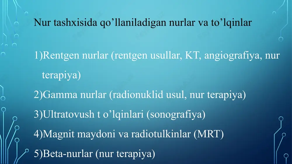 aydi. uning asosiy qo'llanilish sohalari quyidagilardan iborat: qizilo'ngach va oshqozon tekshiruvlari: bariy sulfat suspenziyasi og'iz orqali qabul qilinganda, qizilo'ngach va oshqozonning rentgenologik tasvirlarini olish imkonini beradi. bu usul yallig'lanish, yaralar, o'smalar va boshqa patologik o'zgarishlarni aniqlashda qo'llaniladi. ingichka va yo'g'on ichak tekshiruvlari: bariy sulfat suspenziyasi rektal yo'l bilan yuborilganda, yo'g'on ichakning rentgen tasvirlarini olish imkonini beradi. bu usul divertikulyoz, poliplar, yallig'lanish kasalliklari va o'smalarni aniqlashda qo'llaniladi. bariy sulfatning suvda erimaydigan va oshqozon-ichak traktida so'rilmaydigan xususiyatlari uni rentgenologik tekshiruvlar uchun ideal kontrast modda qiladi. u shilliq qavatni yaxshi o'rab, aniq tasvir olishga yordam beradi. shuni ta'kidlash kerakki, bariy sulfat faqat oshqozon-ichak traktining rentgenologik tekshiruvlari uchun qo'llaniladi va boshqa sohalarda ishlatilmaydi. ekskretor urografiya - bu buyraklar va siydik yo'llarini kontrast moddalar yordamida tekshirishning diagnostik usuli. ekskretor urografiya usuli siydik tizimining ekskretor funktsiyasini organish uchun tanaga kiritilgan kontrast moddalarni chiqish qobiliyatiga asoslangan. shu tufayli rentgenografiya o'tkazishda siydik pufagi, siydik naylari, buyraklarning strukturaviy xususiyatlari …