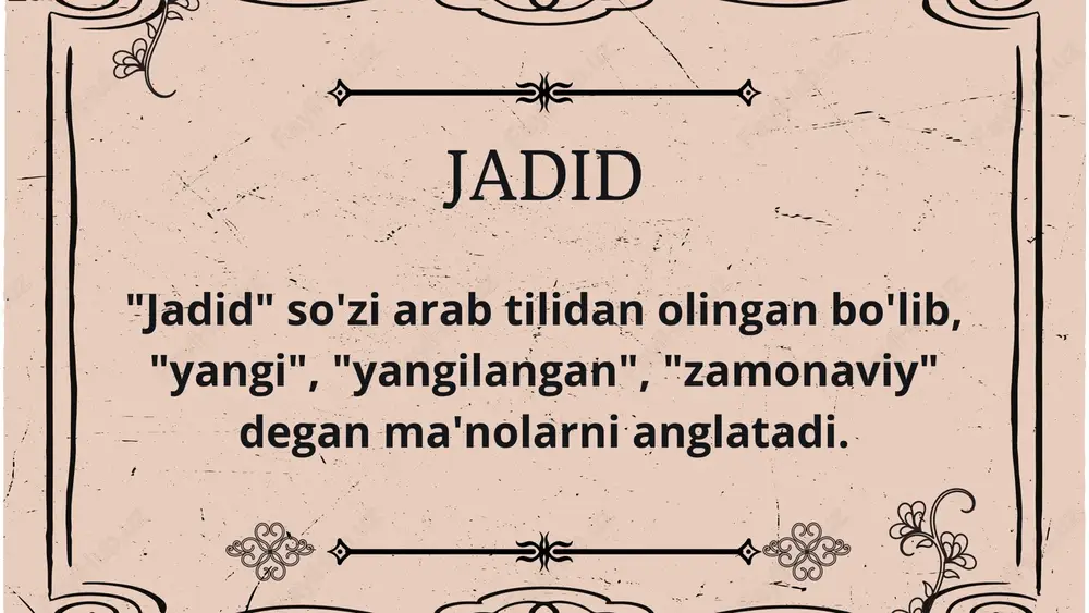 n ko'p harakatlar qilgan abdulla avloniy 1907-yili toshkentning mirobod mahallasida keyinchalik degrez mahallasida yangi usuldagi maktablar ochdi. maktablardagi o'quv jihozlarini o'z qo'li bilan yasadi o'quvchilarga kiyim-kechak tarqatdi, do'stlarining yordami bilan "jamiyati xayriya " tashkil qildi va bu jamiyatga o'zi raislik qildi abdulla avloniy yangi adabiyot dasturi asosida 1933-yili o'zbek maktablarining 7-sinflari uchun adabiyot xrestomatiyasini tuzadi. abdulla avloniyning mehnati taqdirlanib unga o'zbek madaniyati va adabiyotini yuksaltirishda xodimlar tayyorlashda uzoq yillik halol mehnati uchun 1925-yili "mehnat qahramoni” unvoni berilgan. abdurauf fitrat abdurauf fitrat abdurauf abduraxim o'gli 1886-yili buxoro shahrida tug'iladi. "fitrat" uning taxallusi bo'lib bu so'z tug'ma iste'dod degan ma'noni anglatadi. fitratning otasi savdogarchilik bilan shug'ullangan dindor o'qimishli olam kezishni tijoratni yaxshi ko'rgan. fitrat ham barcha jadidlar qatori xalqni ilmli qilib hayotni, jamiyatni yangilashga intiladi. u ham ilmiy va badiiy ijod sohasidagi dastlabki qadamlarini ma'rifat izlash va hammani ma'rifatga da'vat etishdan boshlaydi. fitrat 1916-yili "oila"nomli falsafiy asar yozadi. bu asar fors tilidan …