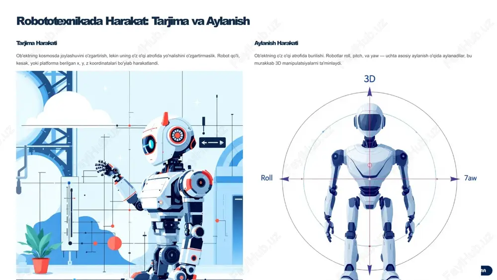 lobal innovatsiyalar yaratadi — avtomobil va humanoidal robotlar yaratib, industriyani o'zgartiradi. global integratsiya avtomatlashtirilgan tarjima va robototexnika integratsiyasi dunyo miqyosida kuchaymoqda — yagona amaliyot standartlari shakllanimoqda. 9 xulosa: texnologiyalar birlashuvi insoniyat kelajagi avtomatlashtirilgan tarjima va robototexnika — bu shunchaki texnologiya emas, balki madaniyatlararo ko'prik va inson hayotini soddalashtiruvchi kuchdir. muloqot yangi darajaga insonlararo muloqot til to'sqini o'tib, yangi xalq-aralashtirish davrini boshlab berdi. ish samaradorligi avtomatlashtirilgan tarjima ishlab chiqarish va xizmatlarni tezlashtirdi — bu ekonomik o'sishni taqoallashtiradi. kelajak istiqbollar keyingi o'nta yilda yanada ko'proq sohalarda integratsiya, innovatsiya va insan-mashina hamkorligini kutish kerak. 10 image-1002-1.png image-1-1.png image-1003-1.png image-2-1.png image-1004-1.png image-3-1.png image-3-2.png image-1005-1.png image-4-1.png image-1006-1.png image-5-1.png image-1007-1.png image-6-1.png image-6-2.png image-6-3.png image-1008-1.png image-7-1.png image-1009-1.png image-8-1.png image-1010-1.png image-9-1.png image-9-2.png image-9-3.svg image-9-4.png image-9-5.svg image-9-6.png image-9-7.svg image-1011-1.png image-10-1.png image-10-2.png image-10-3.svg image-10-4.png image-10-5.svg image-10-6.png image-10-7.svg