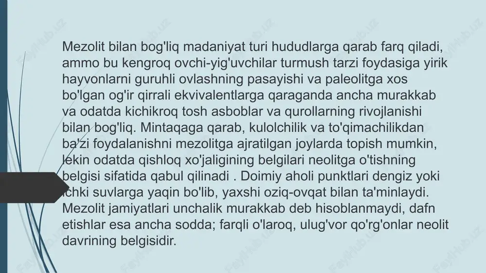 r orasida doyra shaklida otashgohlar qurilgan. namozgoh — 3 davriga kelib (soʻnggi eneolit), qishloklarning hududi ancha kengayadi, uy-joy majmualari qoshida hovlilar paydo boʻlgan, hovlilarni birlashtiruvchi tor koʻchalar rasmiylashadi, koʻchalar esa qishloq markaziga joylashgan ochiq maydonga tutashadi. nomozgoh 4 bosqichi madaniy qatlamlari yodgorliklarda 4-9 metrni tashkil etadi. bu bosqich sirtiga monoxrom geometrik naqshlar yoki hayvon (echki), qisman qushlar va quyosh belgilari tasviri berib, ishlangan sopol idishlar an'anasi urf bo'lgan. bosqich oxirlarida kulolchilik charxidan foydalanish boshlanadi. nomozgoh 5 bosqichi madaniy qatlamlari 2,5 metrni tashkil etadi. sopol buyumlari kulolchilikcharxida ishlanib, sirtiga qizgish-oq, sariq yoki qisman pushti rangdagi angob berib ishlangan sopol idishlar paydo bo'ladi. bu bosqichda nomozgoh 4 davri naqshli sopollari asta-sekin muomaladan chiqib boradi. nomozgoh vi davriga kelib, qadimgi yirik dehqonchilik markazlari o’rnida yangi o’zlashtirilgan yerlar hisobiga yangidan yangi qishloq xo’jalik vohalari paydo bo’ladi. nomozgoh vi davriga kelib, sopol idishlarning turlari ko’payadi. avvallari juda kam uchraydigan jo’mrakli choynaklar, ko’za va ko’zachalar nomozgoh …