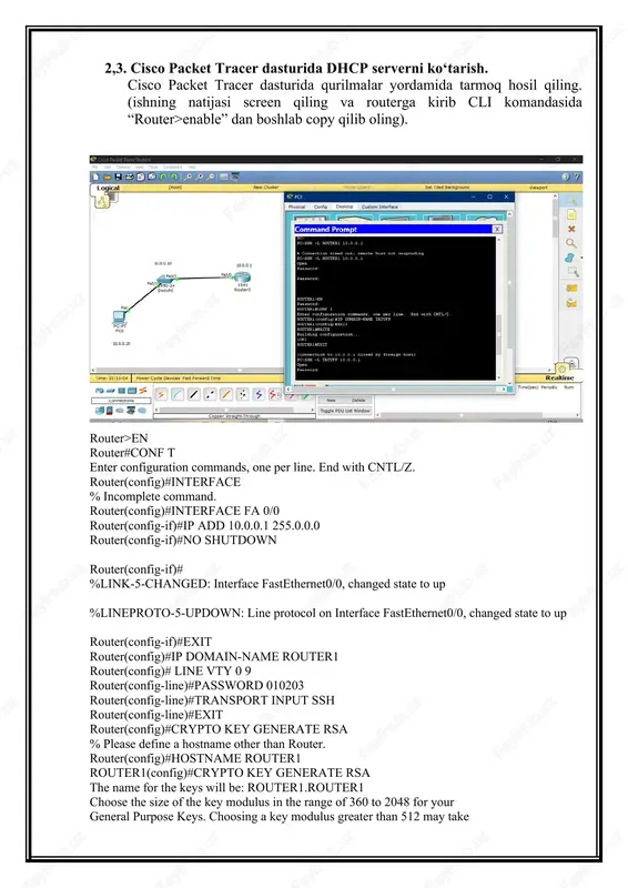 cisco packet tracer dasturida ssh protokoli bilan ishlash - Page 3