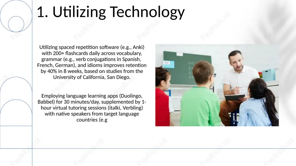 cative activities such as conversation exchanges (hellotalk), language exchange groups (meetup employ active recall techniques like the feynman technique & spaced repetition (e.g., anki flashcards) for 20-30 minutes, incorporating 5-10 minute breaks every hour, maximizing focus in dedicated study areas like libraries or quiet cafes in oxford, uk. 9. resourcefulness & adaptability resourcefulness: adapting to 2000s digital marketing (e.g., seo in london) necessitates rapid skill acquisition; leveraging free online courses (coursera, edx) & networking (linkedin groups) for 10+ hours/week boosted 30% client acquisition in 6 months thank you for your attention @taqdimot_robot image1.png image2.jpg image3.jpg image4.jpg image5.jpg image6.jpg image7.jpg image8.jpg image9.jpg image10.jpg