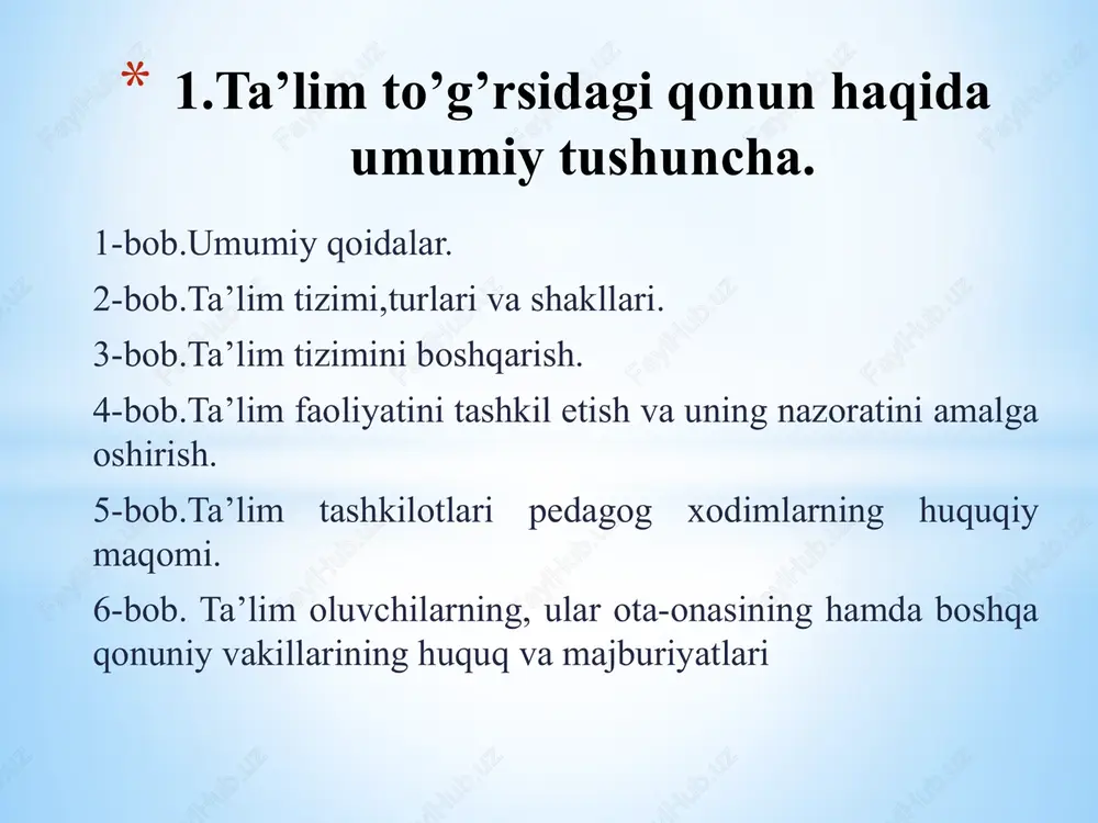 amoyillari ta`limning ilmiyligi va tushunarliligi . ta`limning ilmiyligi va bolalar uchun tushunarliligi prinsiplari o`zaro bog`langan, bir birini to`ldiradigan didaktik kategoriyalardir. ta`limning sistemaliligi va izchilligi. sistemalilik va izchillik prinsiplari ta`limning ilmiyligi va tushunarliligi prinsiplari bilan uzviy bog`liq didaktik kategoriyalardir. zero, sistemalilik prinsipiga o`rganilayotgan o`quv predmetining sistemasini (masalan, o`rta umumta`lim maktablarida o`qitilayotgan biologiya kursi sistema sifatida botanika, zoologiya, anatomiya fanlaridan iborat) hisobga olish asosida, izchillik prinsipiga bo`lgan bilimlarning bolalar uchun tushunarli bo`lishi prinsipiga bog`langan holda amalga oshiriladi. bu prinsiplarni amalga oshirishda maktablarda ona tilini o`qitish misolida tahlil etamiz. ta’lim qonunlari va tamoyillari sistemalilik va izchillik prinsiplarini o`zaro bog`langan holda amalga oshirish uchun quyidagi qoidalarga rioya qilinadi: a)o`quv predmeti logikasi, uni o`zlashtirish psixologiyasiga qat`iy rioya qilish: b)ta`limni bolalarni qiziqishlari, yosh va individual xususiyatlarini hisobga olgan holda rejalashtirish: v)ta`limda o`rganilgan, o`rganilayotgan va o`rganiladigan bilimlar o`rtasida vorislik o`rnatish: g)har bir mavzu, har bir o`quv predmetiga oid yyetakchi g`oyalarni ajratish, o`quv predmetlari bo`limlari, shuningdek, o`quv predmetlariaro …