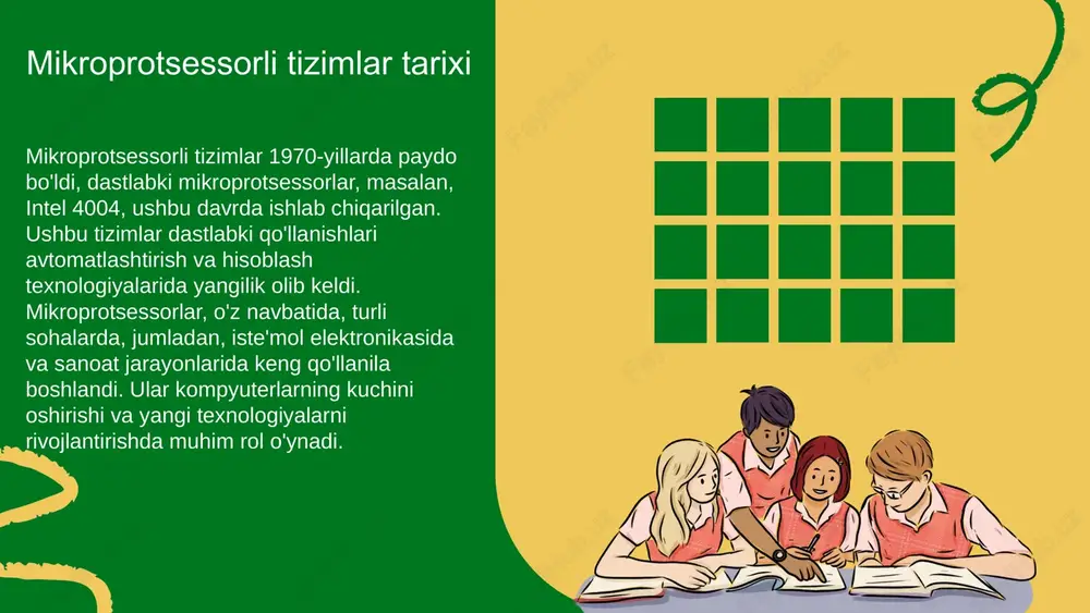 ayniqsa, maxsus dasturiy ta'minot va uskuna talab qilganda. shuningdek, ushbu tizimlar xavfsizlikka ta'sir qiluvchi muammolar bilan bog'liq bo'lishi mumkin, chunki ular kiberhujumlarga nisbatan zaifdir. imkoniyatlar va tahdidlar mikroprotsessorli tizimlar tez rivojlanayotgan texnologiyalar, masalan, sun'iy intellekt va iot (internet of things) bilan bog'liq imkoniyatlarga ega. biroq, raqobatning kuchayishi va texnologik o'zgarishlar, shuningdek, global bozor sharoitlari kabi tahdidlar ham mavjud. ushbu omillar mikroprotsessorli tizimlar rivojlanishiga ta'sir qilishi mumkin. kelajak istiqbollari mikroprotsessorli tizimlar kelajagi, sun'iy intellekt (ai) va internet narsalar (iot) kabi yangi texnologiyalarning ta'siri bilan bevosita bog'liqdir. ai yordamida mikroprotsessorlar yanada aqlli va samarali bo'lib, qaror qabul qilish jarayonlarini avtomatlashtirishga imkon beradi. iot esa turli xil qurilmalar o'rtasida bog'lanish va ma'lumot almashish imkoniyatlarini yaratib, ishlab chiqarish, sog'liqni saqlash va energiya boshqaruvi kabi sohalarda inqilobiy o'zgarishlar keltirib chiqarishi kutilmoqda. ushbu texnologiyalar mikroprotsessorli tizimlarni rivojlantirishda muhim rol o'ynaydi va kelajakda ularning imkoniyatlarini kengaytiradi. photo by jeswin thomas on unsplash mikroprotsessorli tizimlar arxitekturasi mikroprotsessorli tizimlar …