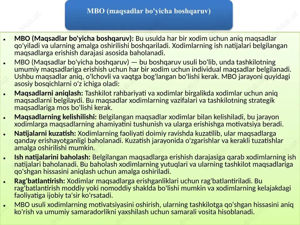 oni quyidagi asosiy bosqichlardan iborat: muammoni aniqlash: qaror qabul qilish jarayoni muammoni yoki imkoniyatni aniqlashdan boshlanadi. tashkilotning maqsadlari va strategiyasiga ta'sir qiluvchi omillar aniqlanadi. ma'lumot yig'ish: muammoni tushunish va qaror qabul qilish uchun zarur bo'lgan ma'lumotlar yig'iladi. bu bosqichda mavjud ma'lumotlar tahlil qilinadi, qo'shimcha ma'lumotlar to'planadi va kerakli resurslar aniqlanadi. muqobil yechimlarni ishlab chiqish: muammoni hal qilish uchun bir nechta muqobil yechimlar ishlab chiqiladi. har bir yechimning afzalliklari va kamchiliklari aniqlanadi. muqobil yechimlarni baholash: turli yechimlar tahlil qilinadi va ular tashkilotning maqsadlari va resurslariga qanchalik mos kelishi baholanadi. bu bosqichda har bir yechimning potensial natijalari va xavflari hisobga olinadi. yaxshi yechimni tanlash: muqobil yechimlarni baholash natijasida eng samarali va tashkilot uchun mos bo'lgan qaror tanlanadi. qarorni amalga oshirish: tanlangan qaror amalga oshiriladi va bu jarayon davomida uning natijalari kuzatilib boriladi. qarorni baholash: amalga oshirilgan qaror natijalari tahlil qilinadi va ularning tashkilot maqsadlariga erishishdagi roli baholanadi. zarur bo'lsa, qo'shimcha o'zgarishlar kiritiladi. …