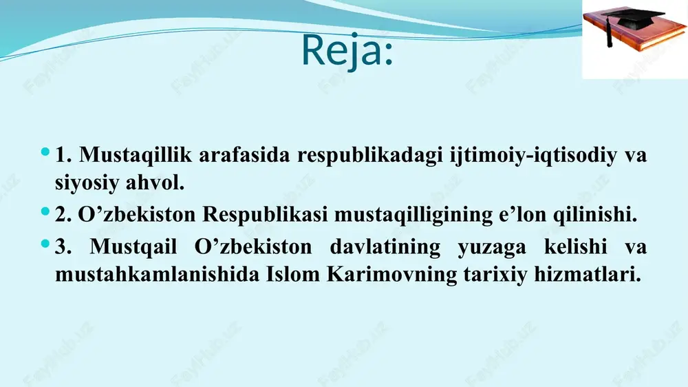 likamizda favqulodda holat joriy etishga hojat yo‘qligi, o‘zbekistonda vaziyat barqarorligi, qonunga xilof ko‘rsatmalar bajarilmasligini qat’iy ta’kidladi. 1991 yil 20 avgust kuni toshkentda o‘zbekiston ssr oliy kengashi rayosati va o‘zbekiston prezidenti huzuridagi vazirlar mahkamasining qoraqalpog‘iston, viloyatlar va toshkent shahar rahbarlari ishtirokidagi qo‘shma majlisi bo‘lib o‘tdi o‘zbekiston prezidenti i. a. karimov 1991 yil 20 avgust kuni respublika aholisiga o‘zining murojaatini e’lon qildi: “hozircha mamlakatning hokimiyat doiralari qanday yo‘l bilan, nimalar orqali, qanday siyosat orqali bu maqsadlarga erishish mumkinligi haqida to‘liq, hozircha batafsil ma’lumot berganicha yo‘q. bu ma’lumotlar bilan chuqur tanishganimizdan keyingina bo‘layotgan o‘zga-rishlarga o‘zimizning munosabatimizni albatta bildiramiz“. prezident xalqqa: „biz birovning gapiga kirib ish tutmaymiz, biz o‘zimiz tanlagan yo‘limizdan va belgilab olgan maqsadimizdan qaytganimiz yo‘q. ishonamanki, bu og‘ir sinovlardan ham eson-omon o‘tamiz“, - deb murojaat qildi. xalqni og‘ir sinovlardan o‘tayotgan bir paytda sabr-toqatli, bardoshli va vazmin bo‘lishga, tinchlikni saqlash maqsadida jipslashishga chaqirdi. islom karimovning respublika aholisiga murojaatidan. „sovet o‘zbekistoni“ gazetasi, 1991 yil, …