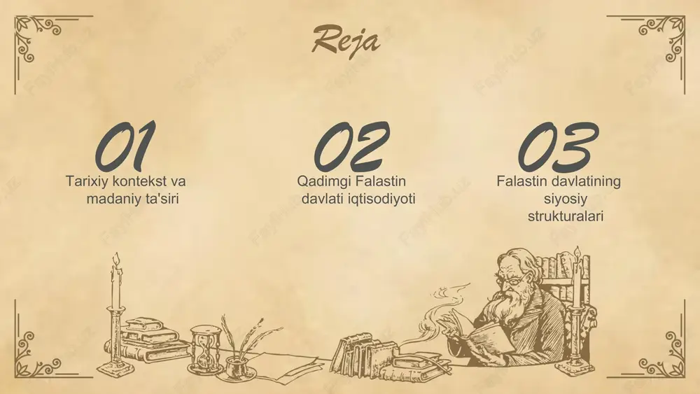jak avlodlarga ta'siri: - qadimgi falastin ta'sirining kelajak avlodlarga ta'siri. - madaniy o'zgarishlar va ularning uzun muddatli natijalari. qadimgi falastin iqtisodiyoti umumiy ko'rinishi asosiy jihatlar qadimgi falastin iqtisodiyoti asosan qishloq xo'jaligi va savdo bilan bog'liq bo'lib, bu yerda dehqonchilik, chorvachilik va sifatli mahsulotlar ishlab chiqarish muhim o'rin tutgan. qishloq xo'jaligi va savdo qishloq xo'jaligi falastin iqtisodiyotining asosiy qismi bo'lib, bug'doy, arpa, zaytun va uzum yetishtirilgan. savdo esa mintaqadagi boshqa davlatlar bilan aloqalarni mustahkamlab, iqtisodiy o'sishga xizmat qilgan. dastlabki iqtisodiy tuzilmalar dastlabki iqtisodiy tuzilmalar qishloq xo'jaligi asosida shakllanib, vaqt o'tishi bilan rivojlanib borgan. ular shahar markazlari va savdo yo'llarini yaratishga yordam bergan. 01 02 03 qishloq xo'jaligi va uning ahamiyati qadimgi falastinda qishloq xo'jaligi muhim rivojlanish bosqichlarini bosib o'tdi. boshida, asosiy ekinlar sifatida bug'doy va arpa yetishtirilgan, bu esa oziq-ovqat ta'minotini yaxshilagan. keyinchalik, zaytun va uzum ekinlari ham iqtisodiy ahamiyatga ega bo'lib, savdo uchun muhim resurslar sifatida xizmat qilgan. qishloq xo'jaligida …