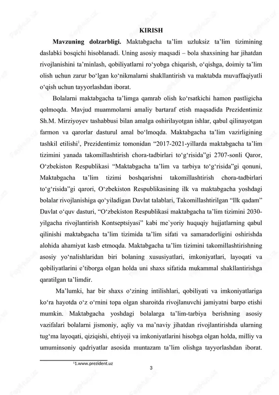 sidagi bu xildagi o‘zaro xabarlashuvlar o‘quvchini to‘la o‘rganishga, ta’lim va tarbiyada shu tarbiyalanuvchi uchun eng maqbul tarbiya va ta’sir vositasini topishga yordam beradi. maktabgacha yoshdagi bolalar ko‘pincha kamchiliklarini tanqid qilishadi, tengdoshlariga shaxsiy xususiyatlar beriladi, bolalar va kattalar o‘rtasidagi munosabatlar, shuningdek, kattalar va kattalar o‘rtasidagi munosabatni qayd qiladi. biroq, ota-onalar bolalarga misol bo‘la oladi. shuning uchun, ota-onalar bolaga ijobiy ma’lumotni kiritish, shaxsiy yoki intellektual ma’lumot bo‘lsin, u bolaga qo‘rquv, xavotir va haqoratni keltirmasliklari kerak. kurs ishining obyekti: ikki yoshli bolalarga ertaklar orqali axloqiy tarbiya berish.haqida dastlabki ma’lumotlarni o‘rganish jarayonlari. kurs ishining predmeti: ikki yoshli bolalarga ertaklar orqali axloqiy tarbiya berish. rivojlanishi haqida dastlabki ma’lumotlarni o‘rganishning usul,shakl va vositalari. kurs ishining maqsadi: ikki yoshli bolalarga ertaklar orqali axloqiy tarbiya berishni rivojlanishi va u haqida dastlabki ma’lumotlarni o‘rganish. kurs ishining vazifalari: ertakning rivojlanish bosqichlarini o‘rganish. ta’limiy va tarbiyaviy qarashlarini o‘rganish. ta’lim tarbiyada ertakning ahamiyatini o‘rganish. mavzuning o‘rganilganlik darajasi: ikki yoshli bolalarga ertaklar orqali …