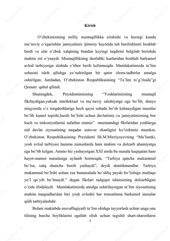 htirish, tovush va so‘zlarni to‘g‘ri talaffuz etishga, ravon gapirishga, mustaqil hikoya qilishga e’tibor beriladi. og‘zaki nutqini o‘stirishda mustaqil hikoya qilishga o‘rgatish katta o‘rin egallaydi: bolalalarni o‘z hayotlarida uchragan voqealar, suratlarga qarab, tarbiyachining taklif qilgan mavzusi asosida hikoyalar tuzishga o‘rgatiladi. tayyorlov guruh bolalarining hikoyalari mazmunan bog‘langan, ma’lum izchillikda, grammatik tomondan to‘g‘ri tuzilgan bo‘lishi kerak. bunda bolalarni sam olishini tshkil etish ham muhim hisoblanadi. ularning ta’limda zo’riqishini, darslardan bezishini va hali maktab ta’limiga psixologik-pedagogik hamda jismoniy to’liq tayyor emasligini unutmagan holda boshlang’ich sinflarni savodga o’rgatish darslarida bolalarni dam olish daqiqalarini tashkil etish tadqiqotimizning dolzarbligini ko’rsatib beradi. mavzuning dolzarbligi: maktabgacha ta’lim – bolalarning intellektual, ijtimoiy, psixologik va jismoniy rivojlanishiga asos bo‘ladigan muhim bosqich hisoblanadi. ushbu bosqichda ta’lim-tarbiya jarayonining sifati ko‘p jihatdan ta’lim muassasasi rahbarining malakasi, menejerlik qobiliyati va boshqaruv strategiyalariga bog‘liq. ayniqsa, davlatga qarashli bo‘lmagan (nodavlat) maktabgacha ta’lim tashkilotlari (mtt) so‘nggi yillarda o‘zbekistonda tez rivojlanib borayotgan sohaga aylanib, ta’lim tizimida muhim o‘rin egallay …