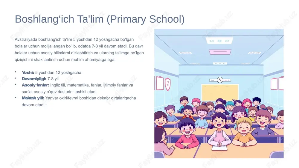 labalar uchun avstraliyada ta'lim olishdan oldin ingliz tili ko‘nikmalarini rivojlantirish muhimdir. elicos (english language intensive courses for overseas students) bu kurslar xalqaro talabalar uchun maxsus ishlab chiqilgan bo‘lib, ularga akademik muhitda muvaffaqiyat qozonish uchun zarur bo‘lgan ingliz tili bilimlarini beradi. yo‘llanma kurslari ushbu kurslar talabalarni universitetga kirish uchun tayyorlaydi. ular vet (kasbiy ta'lim va trening) darajasida yoki universitetning asosiy kurslariga yo‘naltirilgan bo‘lishi mumkin. ielts talablari avstraliyada o‘qish uchun ko‘pchilik dasturlar uchun ielts balli talab qilinadi, odatda 6 va undan yuqori ball kerak bo‘ladi. https://gamma.app/?utm_source=made-with-gamma avstraliya ta'limining xalqaro nufuzi avstraliya ta'lim tizimi o‘zining yuqori sifati va xalqaro talabalar uchun yaratgan keng imkoniyatlari bilan dunyo miqyosida tan olingan. • xalqaro talabalar: avstraliya aqsh va buyuk britaniyadan keyin eng ko‘p xalqaro talabalar qabul qiluvchi uchinchi davlat hisoblanadi. • sifat: avstraliya universitetlari dunyo reytinglarida yuqori o‘rinlarni egallab, sifatli ta'lim va tadqiqot imkoniyatlarini ta'minlaydi. • keng imkoniyatlar: talabalar uchun turli xil o‘quv dasturlari, stipendiyalar va …