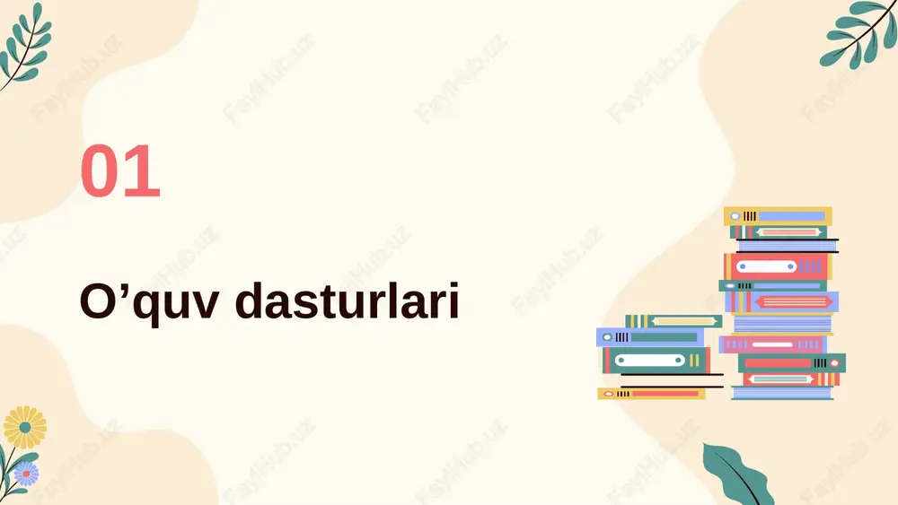 — moslashuvchan baholash. •iep & moslashtirishlar — maxsus ehtiyojlarga mos qo‘llab- quvvatlash. •amaliy baholash (portfolio, capstone) — kasbiy malaka va ishga tayyorlik. •kreditlar va articulation — o‘tish yo‘llari va vaqtni tejash. •data-driven siyosat — natijaga asoslangan islohot va resurs taqsimoti. thanks! do you have any questions? soliyevjamshidbekuzedu@gmail.com +998 93 693 93 63 t.me/jamshidharker9363 kanada ta’lim tizimi — umumiy tuzilma umumiy qismlar o’quv dasturlari o’quv dasturlari haqida batafsil! ta’lim bosqichlari slide 6 majburiy ta’lim va yosh chegaralari slide 8 ta’lim tili slide 10 moliya manbalari va bepul ta’lim slide 12 baholash va diplomlar slide 14 xususiyatlar va kuchli jixatlar thanks!
