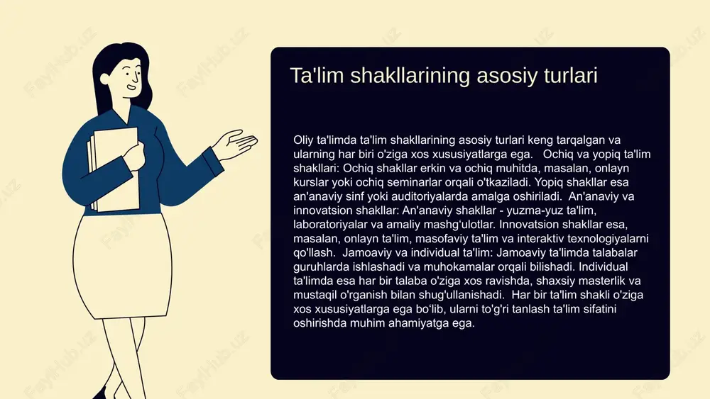 a, muloqotda, vaqtni boshqarishda va fikrlarni ifoda etishda qiyinchiliklar. xatolarni aniqlash va tahlil qilish usullari: baholash tizimlari, fikr-mulohazalar, darslarni kuzatish va statistik tahlil. bu jarayonlar ta'lim sifatini oshirish va muammolarni erta aniqlashga yordam beradi. xatoliklarni bartaraf etish usullari xatolarni aniqlash va tahlil qilish strategiyalari muhimdir. o'qituvchilar aniq baho berish va individual yondashuvni rivojlantiradi. o'quvchilar o'z xatolaridan o'rganib, faol qatnashishi kerak. doimiy nazorat va amaliy mashg'ulotlar yordamida xatoliklar kamayadi. 1 2 3 o'qituvchilarning roli xatoliklarni bartaraf etishda o'qituvchilarning faol va nazorat qiluvchi roli muhim. ular o'quvchilarni aniqlash, tushunmovchiliklarni tushuntirish va metodlarni moslashtirish orqali muammo yuzaga kelishini oldini oladi. o'qituvchilar o'z-o'zini tahlil qilish usullari orqali o'zlarining ta'lim jarayonidagi muvaffaqiyat va kamchiliklarini baholashlari mumkin. bu metodlar orasida o'z-o'zini yozma va og'zaki baholash, hamkasblar bilan fikr almashish va o'quvchilardan fikr olish kiradi. o'qituvchilar uchun professional rivojlanish doimiy bo'lishi kerak. seminarlar, treninglar va ilmiy konferensiyalar orqali ularning pedagogik malakalari oshadi, yangi ta'lim texnologiyalari va metodlarini …