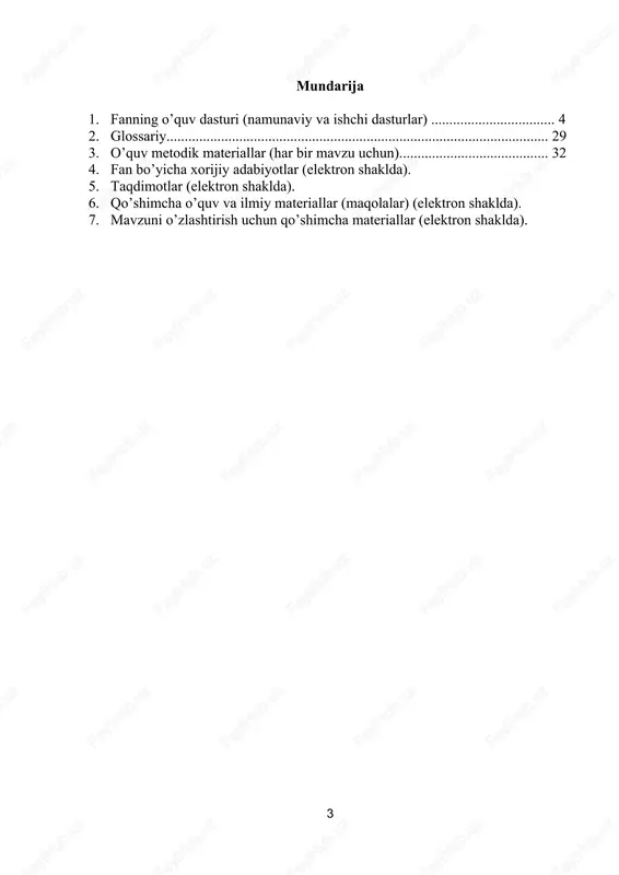 iya va etnologiya fanlari to'g'risida talabalarda xolisona ilmiy dunyo qarashni, ko'nikma va malaka shakllantirishdir. fanning vazifasi – moddiy va ma'naviy madaniyat, ijtimoiy-iqtisodiy, etno- madaniy jarayonlar va g'oyaviy qarashlar masalalarini o'rgatishdan iborat. fan bo'yicha talabalarning bilim, ko'nikma va malakalariga qo'yiladigan talablar “arxeologiya va etnologiya” o'quv fanini o'zlashtirish jarayonida amalga oshiriladigan masalalar doirasida bakalavr:  arxeologiya va etnologiya fanining maqsad va vazifalari, moddiy va ma'naviy madaniyat, xo'jalik xususiyatlar, etno-madaniy jarayonlar, g'oyaviy qarashlar masalalari va ularning taraqqiyot bosqichlari ulardan ilmiy maqsadlarda foydalanishni bilishi kerak;  talaba tarixiy ma'lumotlarni ilmiylik, tarixiylik, xolislik asosida o'rganish. muzey ashyolari va internet ma'lumotlarni, arxeologik va etnologik manbalarni mustaqil tadqiq qilish, o'rganish ko'nikmalariga ega bo'lishi kerak;  muzey eksponatlari, arxeologik va etnologik manbalar tavsiflari, ilmiy tadqiqot institutlari fondlari materiallaridan foydalanish malakalariga ega bo'lish kerak. fanning o'quv rejadagi boshqa fanlar bilan o'zaro bog'liqligi “arxeologiya va etnologiya” fani umumkasbiy fan hisoblanib, 1,2 semestrlarda o'qitiladi. dasturni amalga oshirish, o'quv rejasida rejalashtirilgan ibtidoiy …