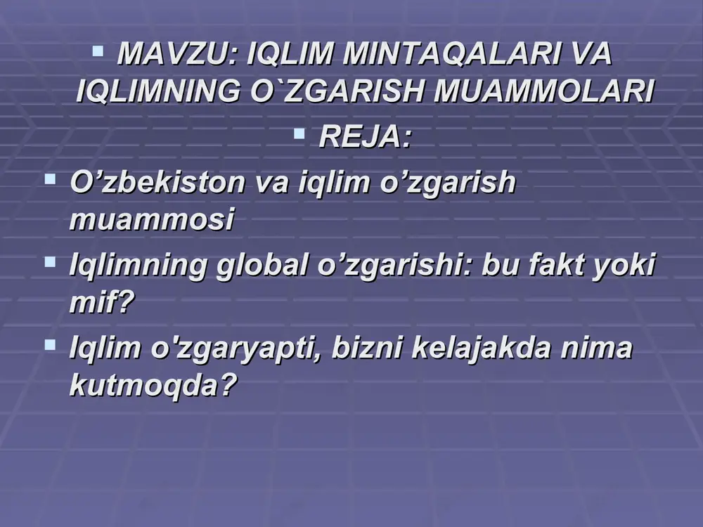 ilmoqda. qor-yomg’ir ozuqa xiliga taaluqli daryolar uchun bahor daryo toshqini vaqti tahminan 1 oyga suriladi. bugungi kunda amudaryo sug’oriladigan haydalgan yerlar uchun suv kelishining yil fasllari bo’yicha taqsimlanishi jihatidan ideal daryodir, suv toshqinlarining cho’qqisi iyul oyiga to’g’ri keladi. issiqlashuv sharoitida amudaryoning qishki suv kelishining oshishi va yozgi suv kelishining qiqarishi kutilmoqda. suv kelishining bu yangi taqsimlanishi tog’ muzliklarining erishi va yog’ingarchiliklar miqdorining ortishi natijasidir. orol dengizi daryolari deltasiga taalluqli muzliklar 1957-1980 yillar davomida muz zahiralarining deyarli 20 %ni yoqotib bo’ldilar, 2000 yilga kelib yuqotishlar yana 14%ni tashkil etdi. vegetasion davr davomida kutilayotgan suv yig’ilishining qisqarishi ayniqsa sug’oriladigan yer xo’jaligi va alohida ekosistemalarga (qirg’oq bo’yi, delta va h.k.) salbiy ta’sir ko’rsatadi. yog’ingarchiliklar miqdorining oshishi bilan bir qatorda yog’ingarchilik intensivligining umumiy ortishi kuzatilishi kutilmoqda va bu o’z navbatida yomg’ir toshqinlarini, tuproq eroziyasi va suv kelishining loyqalanish darajasining oshishini keltirib chiqaradi. tog’ oldi hududlari sel harakatlarining intensiv rivojlanish joyiga aylanishi mumkin. arid o’lkamizda …