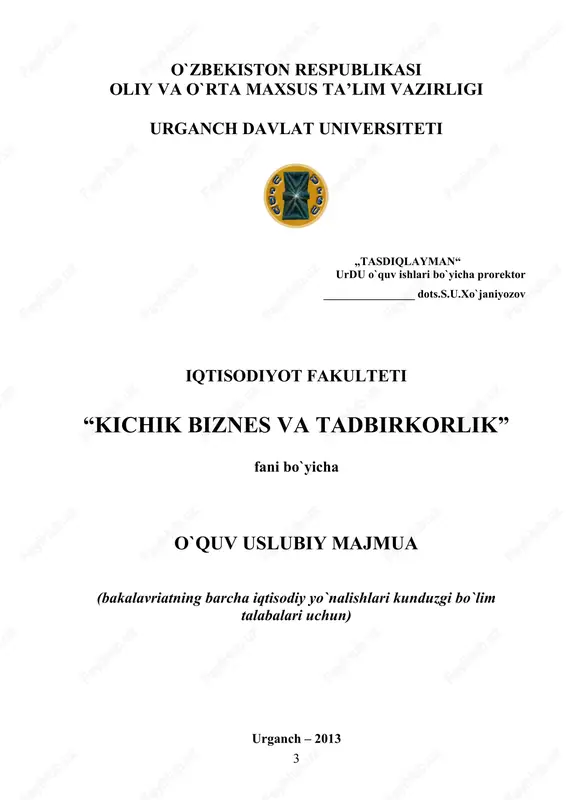 y hamda amaliy bilimlar berishdan iboratdir. fanni o'qitishning asosiy vazifasi esa mamlakatimizda kichik biznes va tadbirkorlikni rivojlantirishning o'ziga hos xususiyatlarini, kichik biznes va tadbirkorlikning tashkiliy–huquqiy asoslarini hamda ularni davlat tomonidan qo'llab-quvvatlash masalalarini, kichik biznes va tadbirkorlik faoliyatini tashkil etish, rejalashtirish, boshqarish, ularning moliyaviy faoliyati va kredit bilan ta'minlash shakllarini, kichik biznes va tadbirkorlik sub'ektlarining bank, soliq va audit bilan bo'ladigan aloqalarini, axborot bilan ta'minlash usullarini va iqtisodiy samaradorligini oshirish yo'llarini talabalarga o'rgatishdan iboratdir. «kichik biznes va tadbirkorlik» fanini o'rganish natijasida talabalar kichik biznes va tadbirkorlik faoliyatini rivojlantirish yo'nalishlari, kichik biznesni belgilovchi mezonlar, kichik biznes va tadbirkorlikni davlat tomonidan qo'llab-quvvatlash chora-tadbirlari, ularning davlat tomonidan qo'llab-quvvatlashning xorijiy mamlakatlar tajribasi, kichik biznes va tadbirkorlikni soliqqa tortish, ulardan olinadigan soliq turlari va soliq imtiyozlari, soliq yukini kamaytirishga qaratilgan soliq siyosati, kichik biznes va tadbirkorlik faoliyatining iqtisodiy samaradorligini oshirish haqida bilim va ko'nikmaga ega bo'ladilar. 9 fan bo'yicha talabalarning bilimi, ko'nikmasi va malakasiga qo'yiladigan talablar …