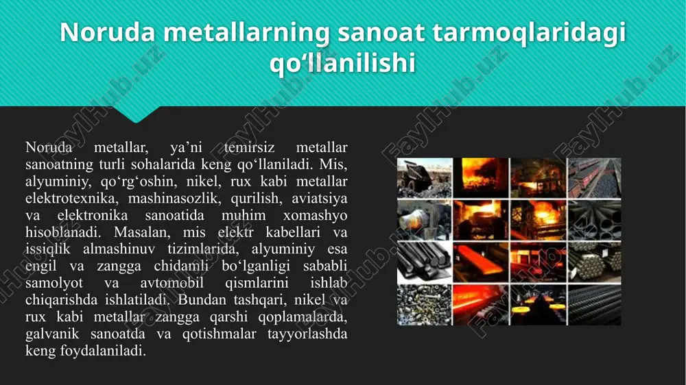 noruda metallarning xalq xoʻjaligidagi oʻrni.pptx - Page 3