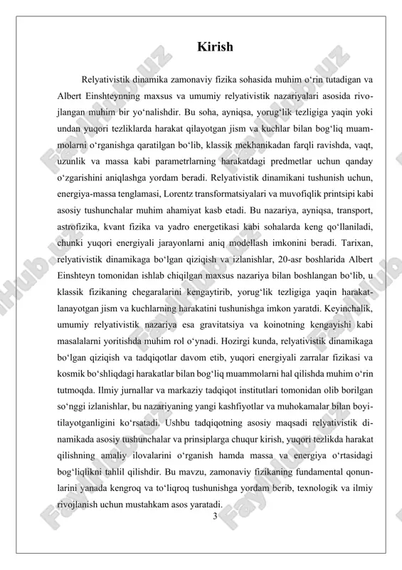 i va sekinlashish va qisqarish effektlarini keltirib chiqaradi. masalan, vaqtning sekinlashishi hodisasi, harakatda bo‘lgan jismning kuzatuvchi uchun vaqtning ko‘proq kechishini anglatadi, bu esa yuqori energiyali fizika tajribalarida muhim ahamiyat kasb etadi. ularning yordamida, harakatdagi jismning massasi va energiya o‘rtasidagi bog‘liqlik aniqroq tushuniladi va hisob-kitoblar amalga oshiriladi. muvofiqlik printsipi, relyativistik dinamikada asosiy konseptlardan biri bo‘lib, u barcha fizika qonunlari har bir inertial tizimda bir xil shaklda ifodalanishini ta’kidlaydi. bu prinsip, klassik mexanikadan farqli ravishda, har qanday harakatdagi kuzatuvchilar uchun fizik qonunlarning bir xilligi va muvofiqligini ta’minlaydi. bu, ayniqsa, yuqori tezliklarda harakat qilayotgan jism va kuchlarni tahlil qilishda muhim bo‘lib, nazariyaning yagona va yagona to‘g‘ri modelini shakllantiradi. relyativistik dinamikada, massa va energiya o‘rtasidagi bog‘liqlik, jismning harakat bilan bog‘liq muhim parametrlarni aniqlashda yordam beradi. bu bog‘liqlik, jism harakatda bo‘lsa, uning massasining dinamik ravishda o‘zgarishini anglatadi. kattaroq energiya bilan harakat qilayotgan jism, aslida, kengaytirilgan massaga ega bo‘lib, bu, o‘z navbatida, yuqori energiya va tezlikda …