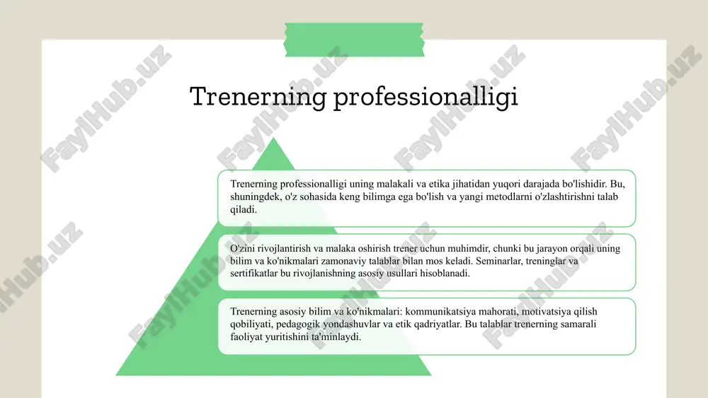rali psixologik treninglarni amalga oshirish mumkin. muloqotda shaffoflik va halollik asosiy ahamiyatga ega. maxfiylikni ta'minlash strategiyalari psixologik treningda muhim, chunki bu mijozlar uchun xavfsiz muhit yaratadi va ishonchni mustahkamlaydi. trenerlar uchun, amaliyotlar va siyosatlarni doimiy ravishda yangilab borish zarur. maxfiylikni ta'minlash strategiyalari etik normalar va professionallik — trenerning muhim tamoyillari. etik normalar ishonchlilik, adolat, halollik va mas'uliyatni o'z ichiga oladi. professionallik esa doimiy o'rganish, hurmat, javobgarlik va xavfsizlikni ta'minlash bilan bog'liq. ularni rioya qilish trener va mijoz o'rtasida ishonch va samarali munosabatlarni shakllantiradi. etik normalarga rioya qilish usullari etik normalarga rioya qilish uchun shaxsiy va professional mas'uliyatni anglash va unga amal qilish muhimdir. asosiy usullar ochiq muloqot, maxfiylik va professionallikni saqlash trenerlar va mijozlar o'rtasida muhim ahamiyatga ega. tavsiyalar etika kodekslarini ishlab chiqish, treninglar o'tkazish va qoidalarga rioya qilish etik normalarni ta'minlash uchun tavsiya etiladi. mijozlar bilan munosabatlarda mijozlarning huquqlariga hurmat bilan qarash, chegaralarni belgilash va hurmat bilan muomala qilish …